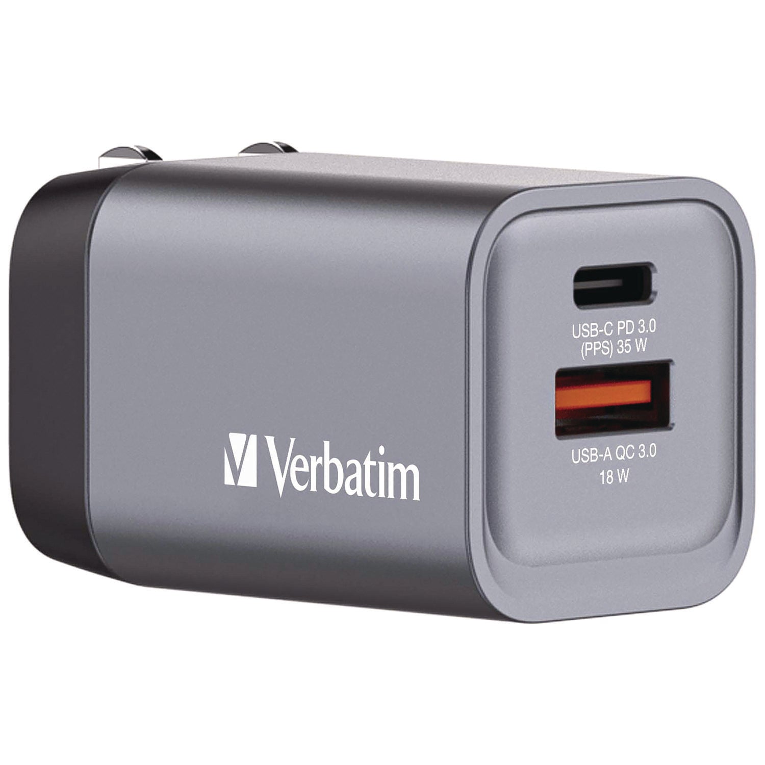 Verbatim® 35 W 2-Port GaN Wall Charger, Black/Gray