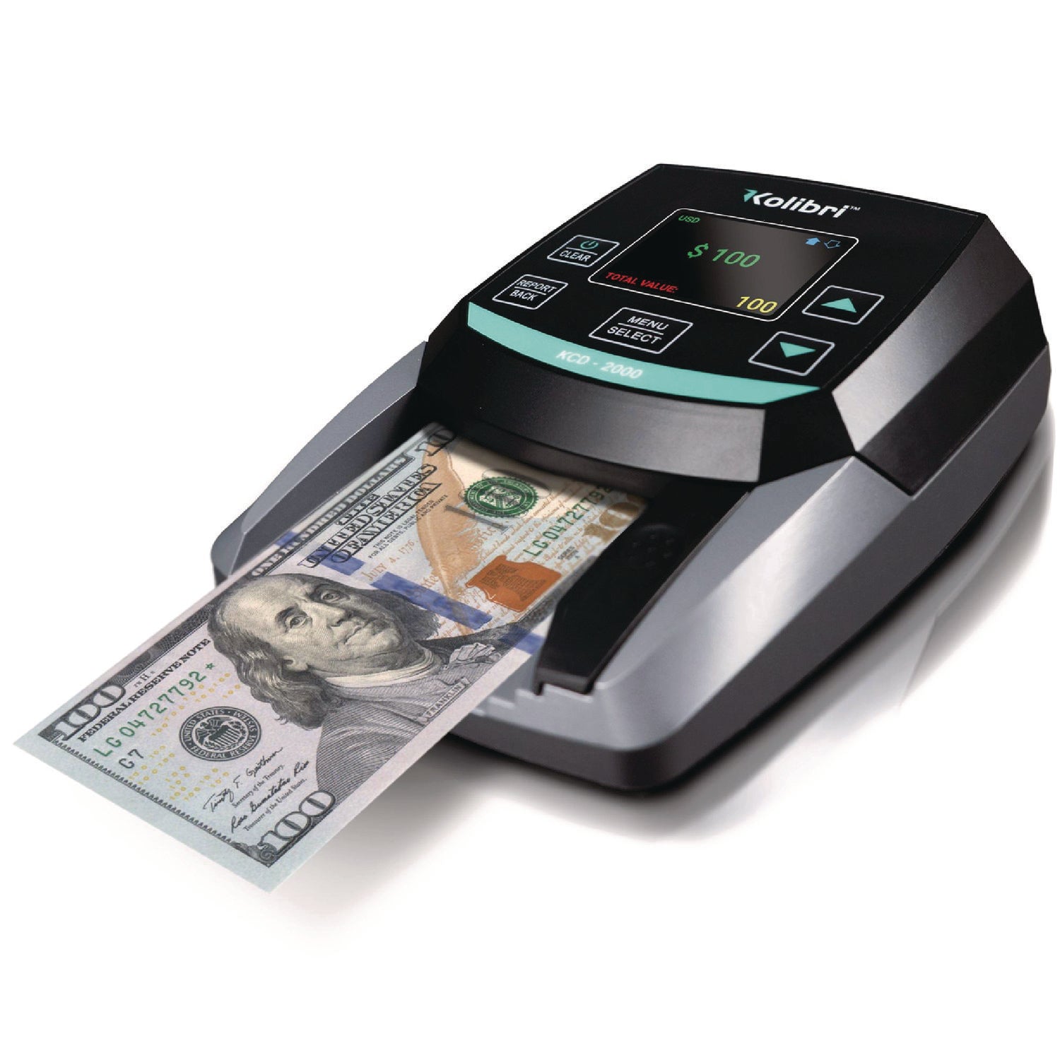 Kolibri KCD-2000 Counterfeit Detector, IR Detector; Magnetic Strip Detection; UV Light, U.S. Currency, 5 x 6 x 5, Black/Gray