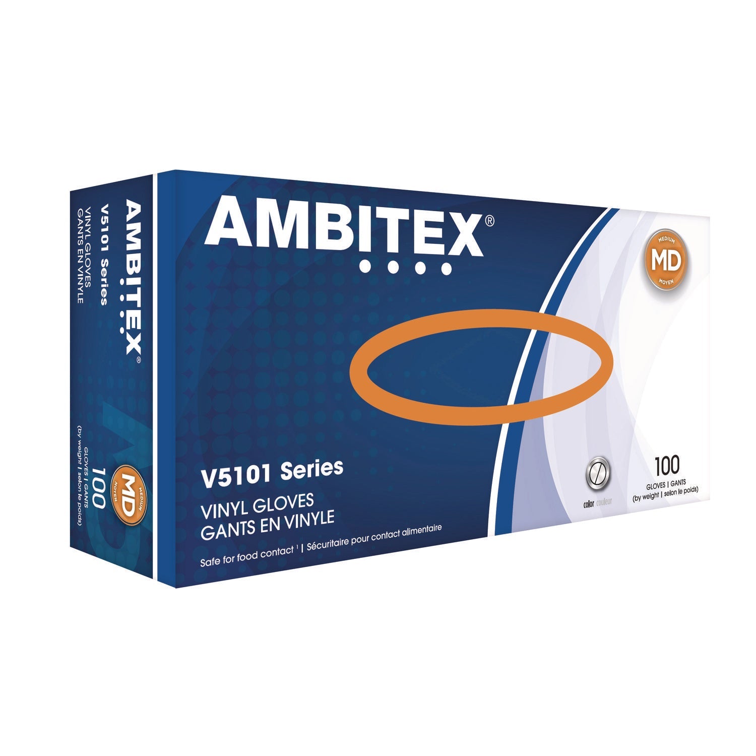 AMBITEX® V5101 SERIES LATEX-FREE POWDERED VINYL GLOVES, 3 MIL, MEDIUM, CLEAR, 100/BOX