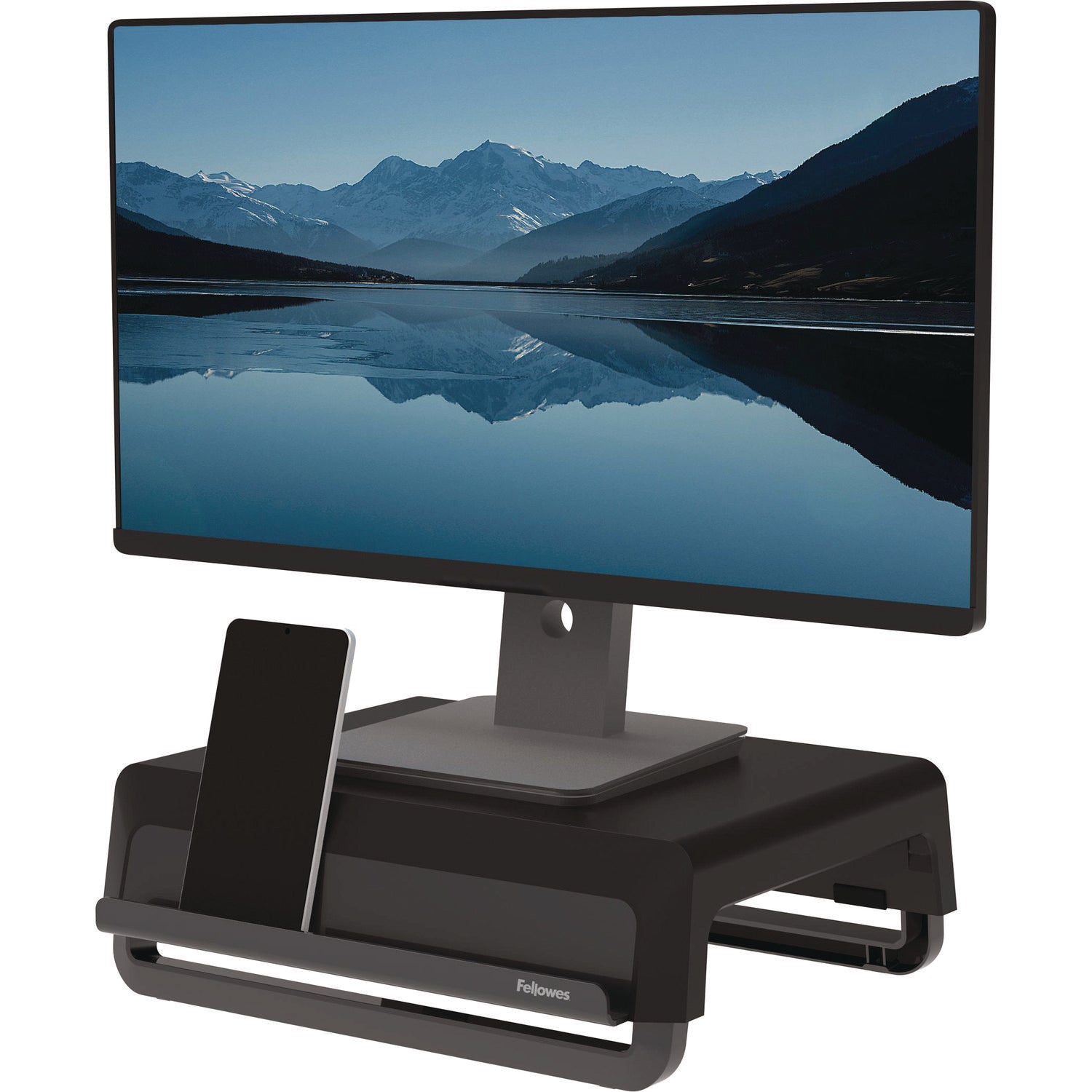 Fellowes® Breyta Monitor Stand, 13.94" x 11.97" x 3.25" to 6", Black, Supports 33 lbs