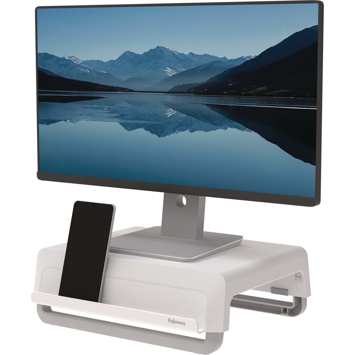 Fellowes® Breyta Monitor Stand, 13.94" x 11.97" x 3.25" to 6", White, Supports 33 lbs
