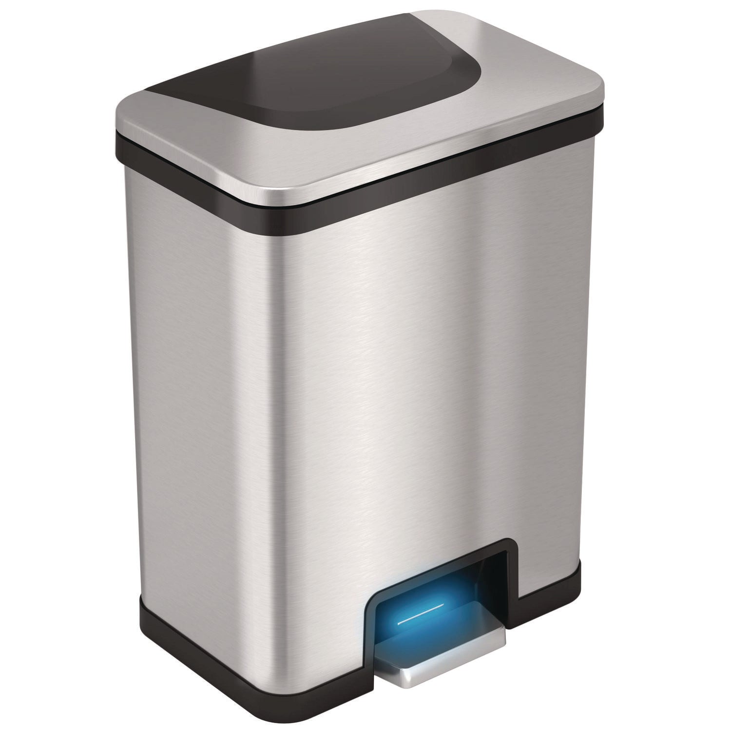 HLS Commercial® Step Pedal-Sensor Trash Can, 13 gal, Plastic/Stainless Steel, Silver/Black