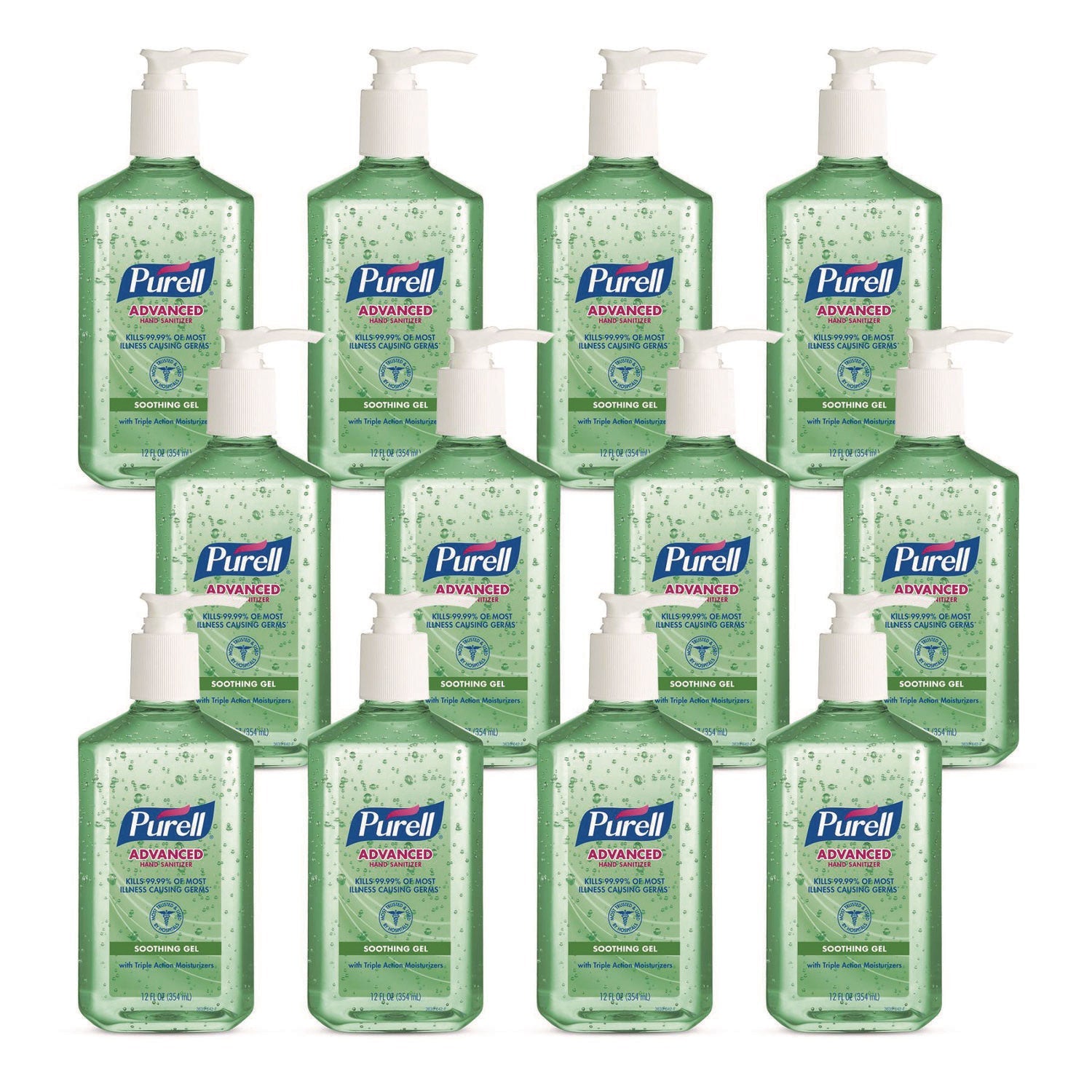 PURELL® Advanced Hand Sanitizer Soothing Gel, 12 oz Pump Bottle, Fresh Scent, 12/Carton