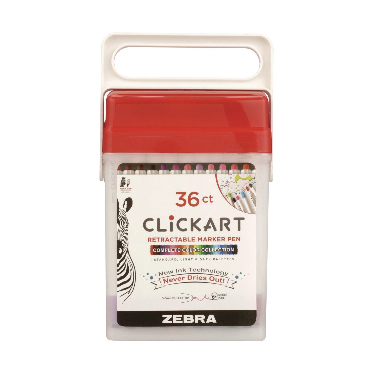 Zebra® ClickArt Porous Point Pen, Retractable, Fine 0.6 mm, Assorted Ink Colors, White Barrel, 36/Pack