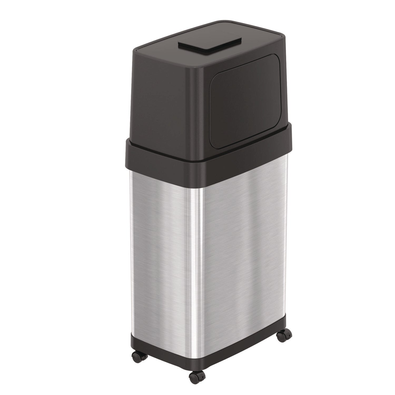 HLS Commercial® Dual Push Door Trash Can, 18 gal, Stainless Steel, Silver/Black
