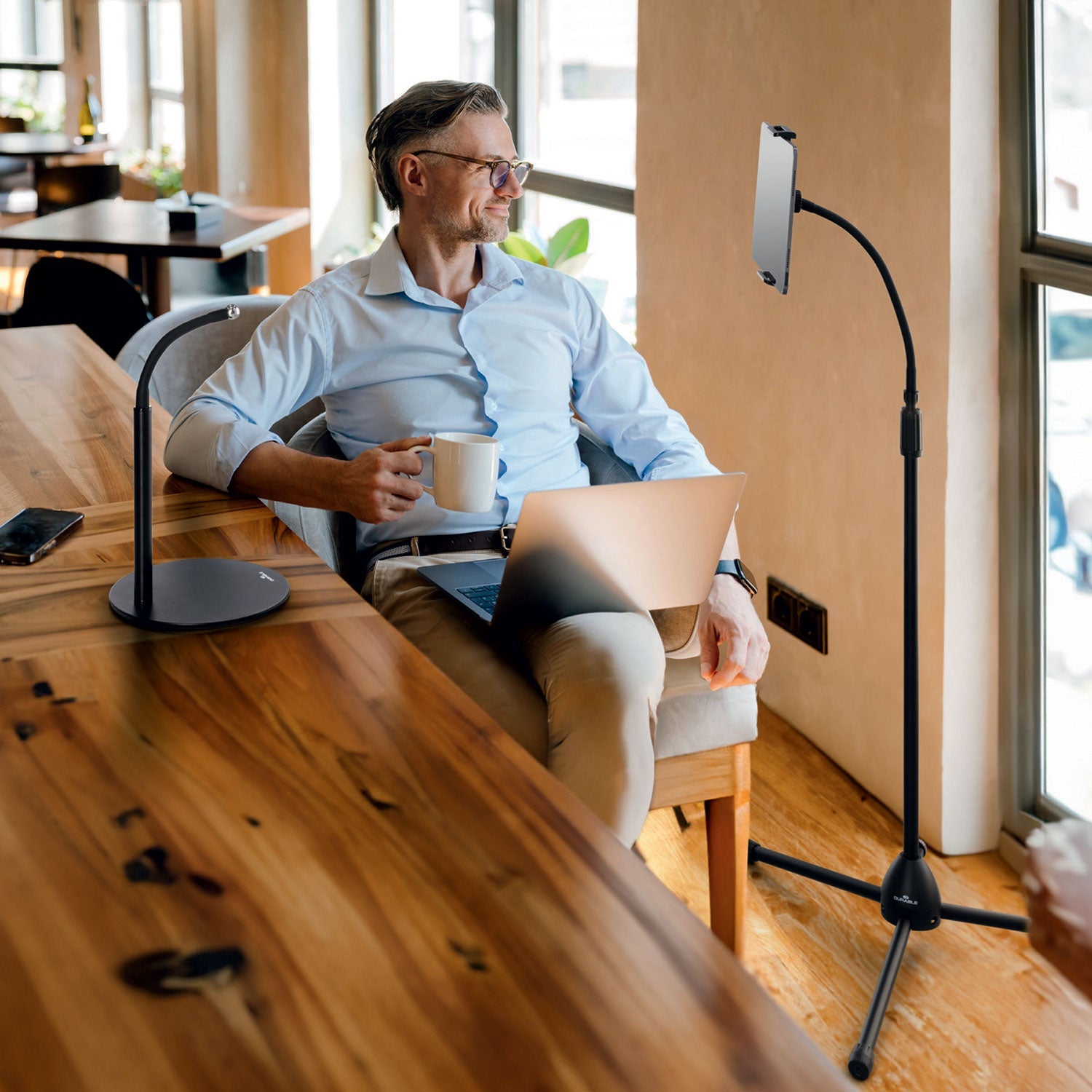 Durable® TWIST COMBI Black Table and Floor Tablet Stand, Black - Bloom Skins