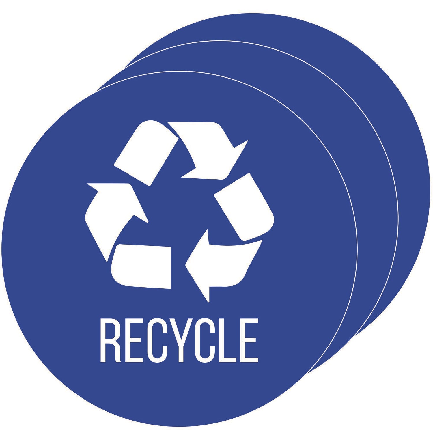 HLS Commercial® Vinyl Decals, Recycle, 4" Diameter, Blue/White, 3/Pack