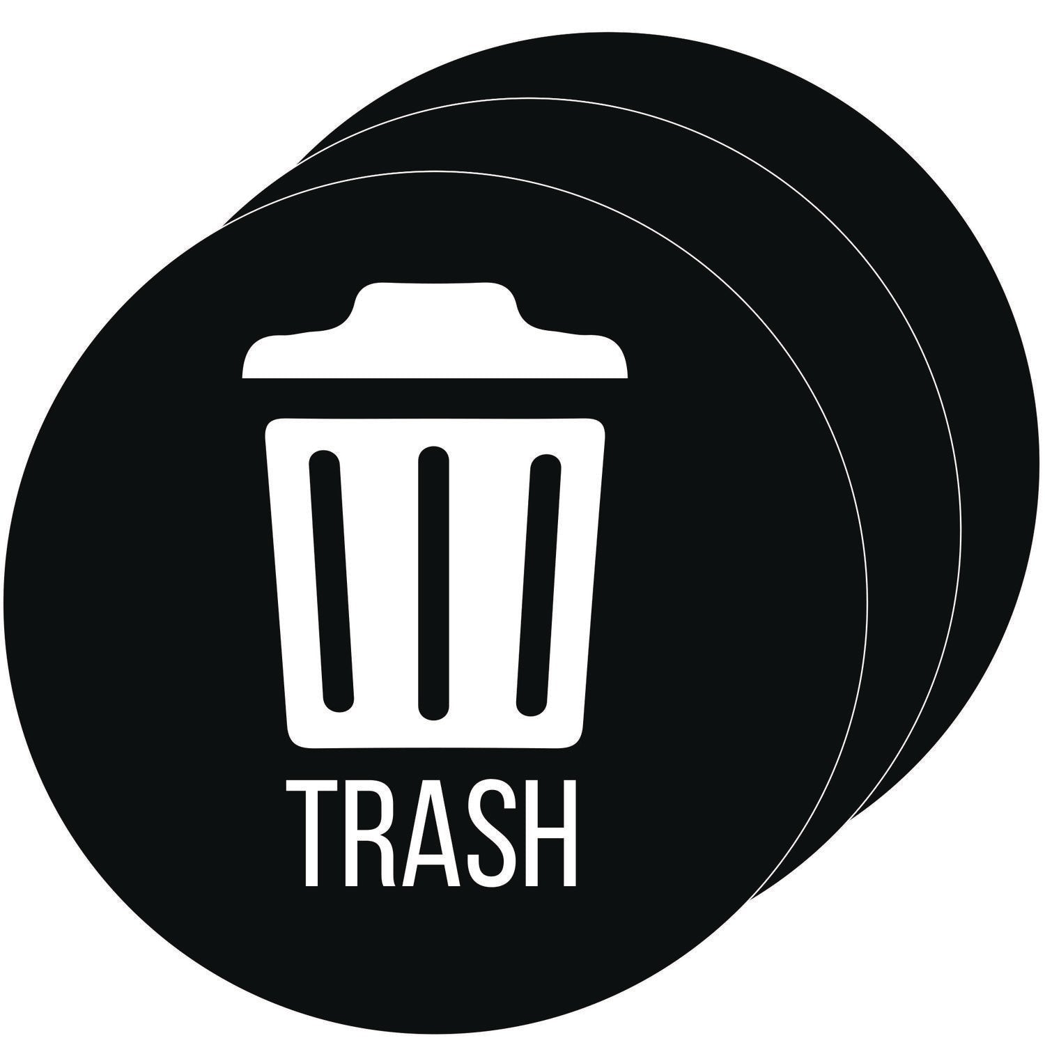 HLS Commercial® Vinyl Decals, Trash, 4" Diameter, Black/White, 3/Pack