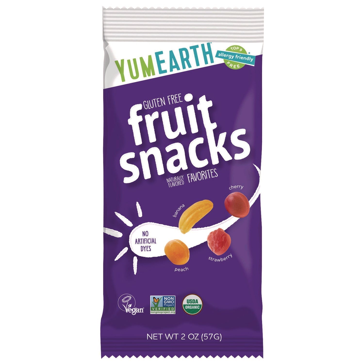 YumEarth Organic Fruit Snacks, Assorted Flavors, 2 oz Bag, 12/Carton