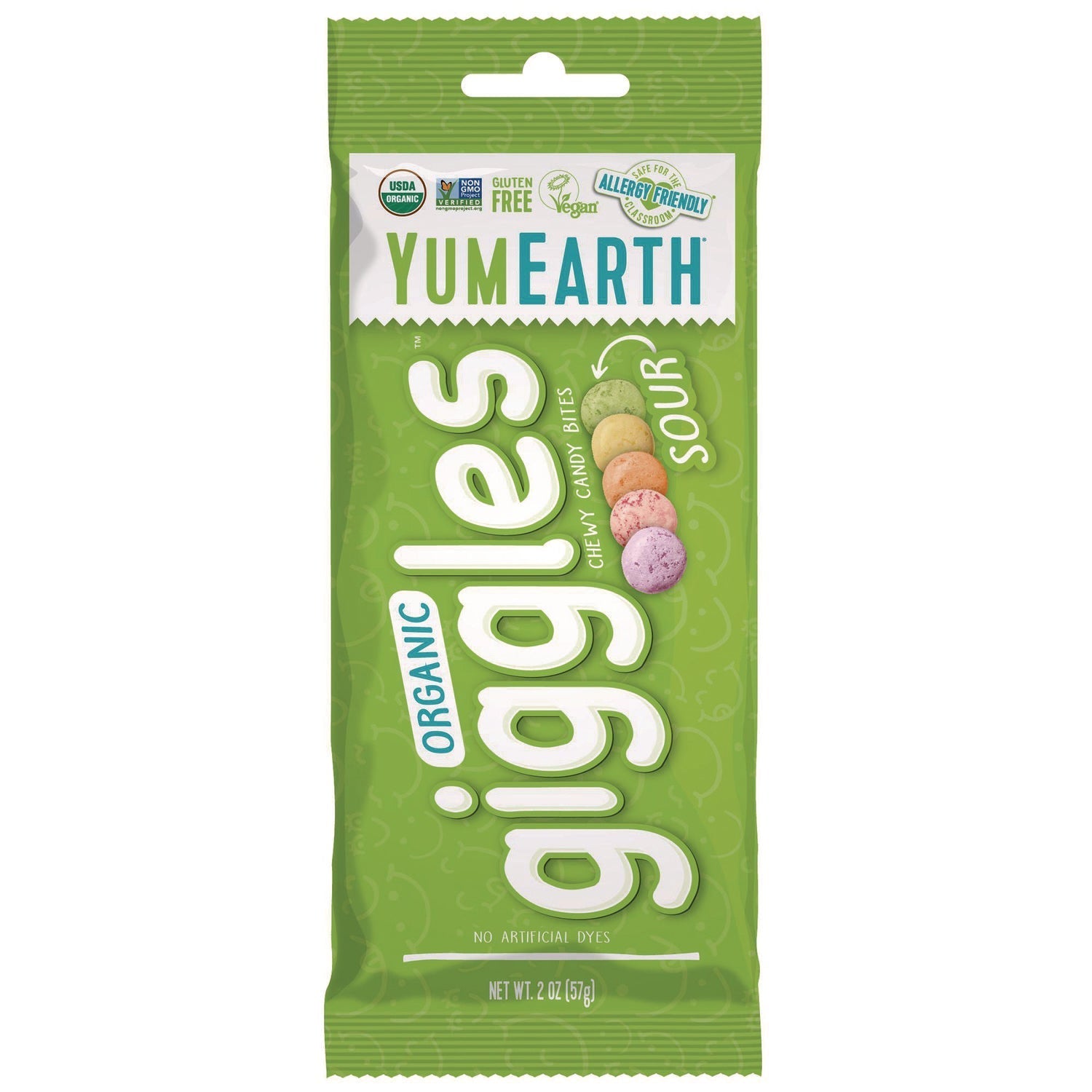 YumEarth Organic Sour Giggles, Assorted Flavors, 2 oz Bag, 12/Carton