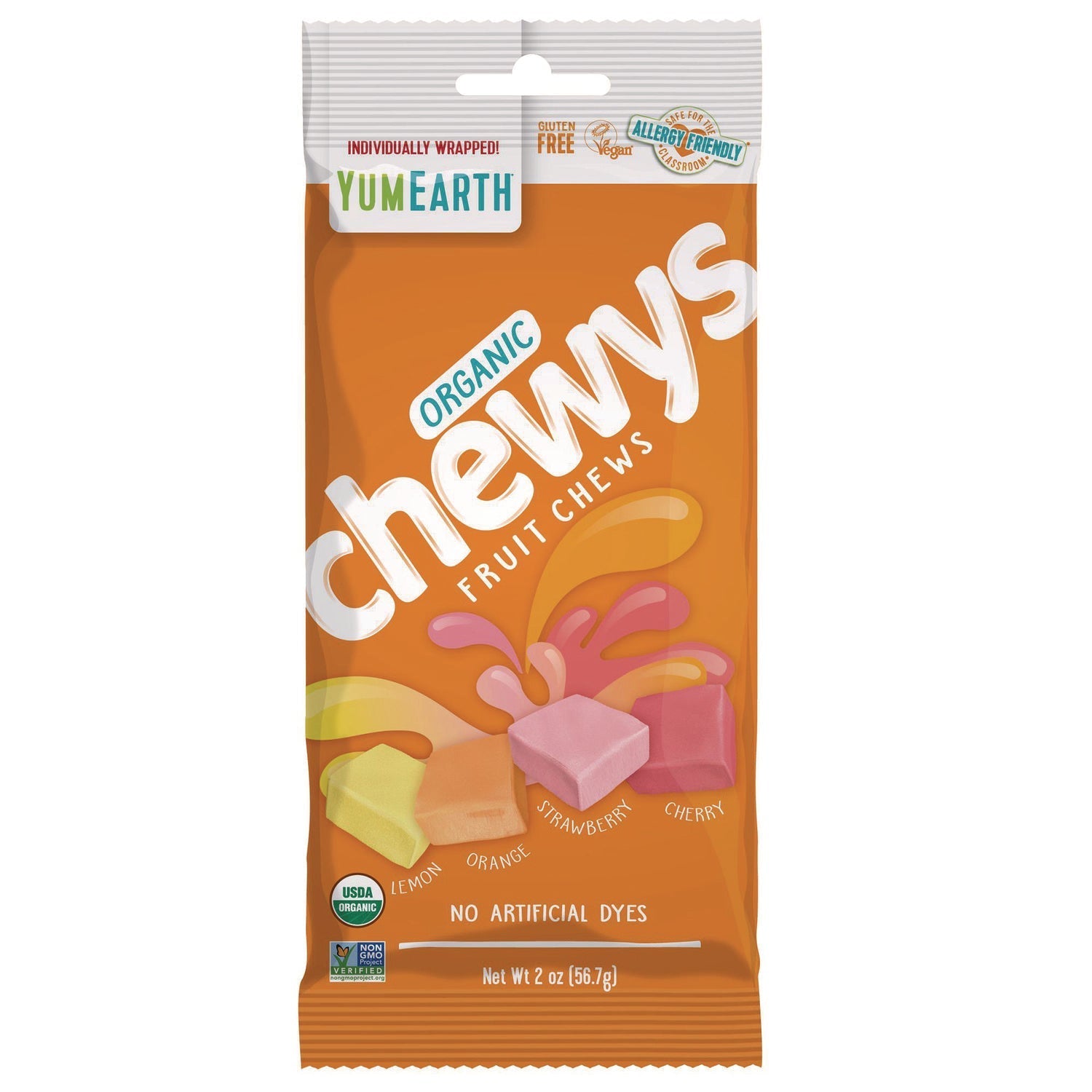 YumEarth Organic Chewys, Assorted Flavors, 2 oz Bag, 12/Carton