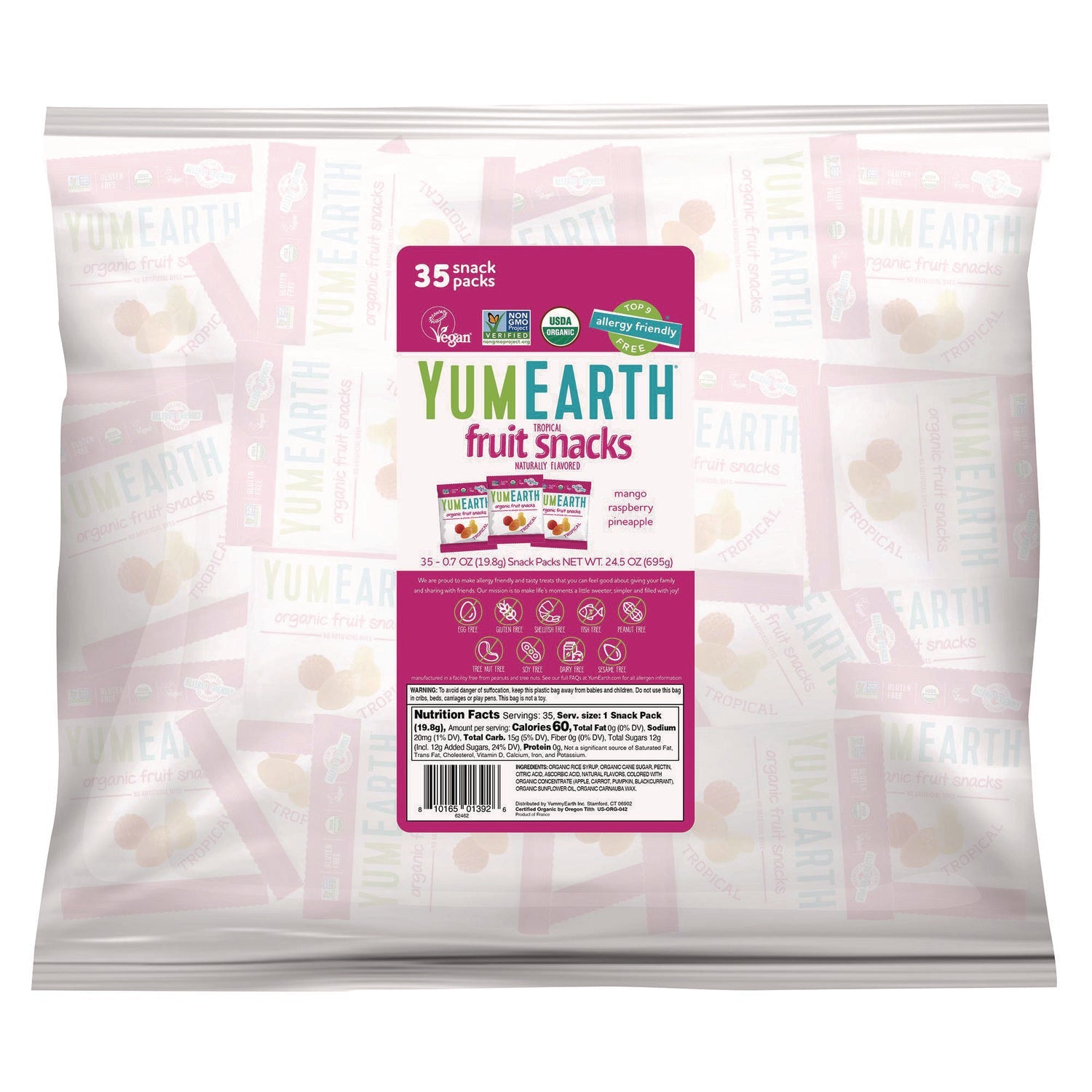 YumEarth Organic Tropical Fruit Pack Snacks, Assorted Flavors, 0.7 oz Bag, 35/Carton - Bloom Skins