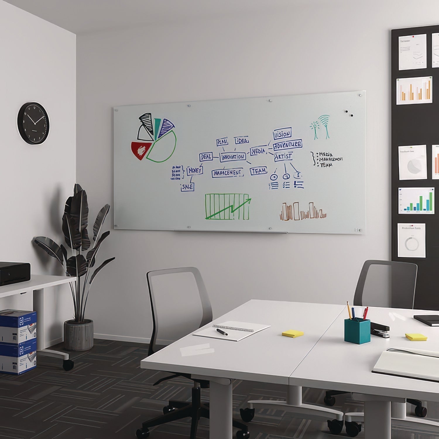 TRU RED™ Magnetic Tempered Glass Dry Erase Board, 96" x 48", White Surface