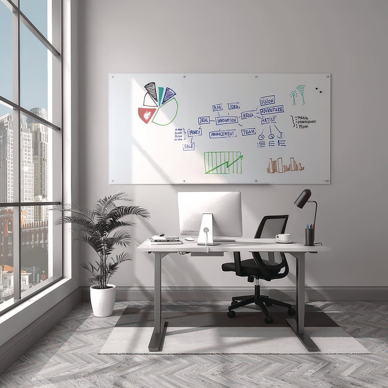 TRU RED™ Magnetic Tempered Glass Dry Erase Board, 96" x 48", White Surface