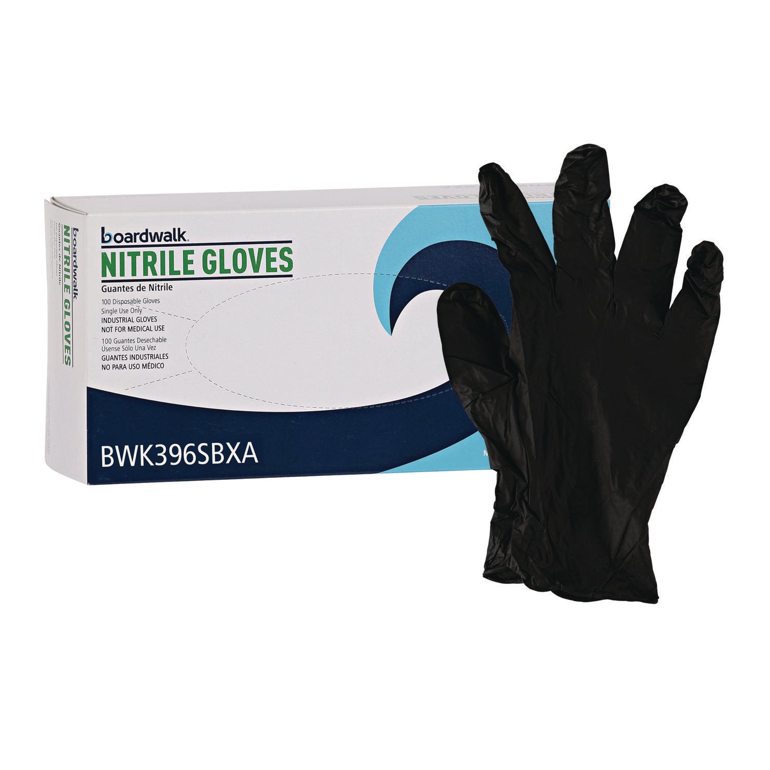 Boardwalk® Disposable General-Purpose Powder-Free Nitrile Gloves, Small, Black, 4.4 mil, 100/Box, 10 Boxes/Carton