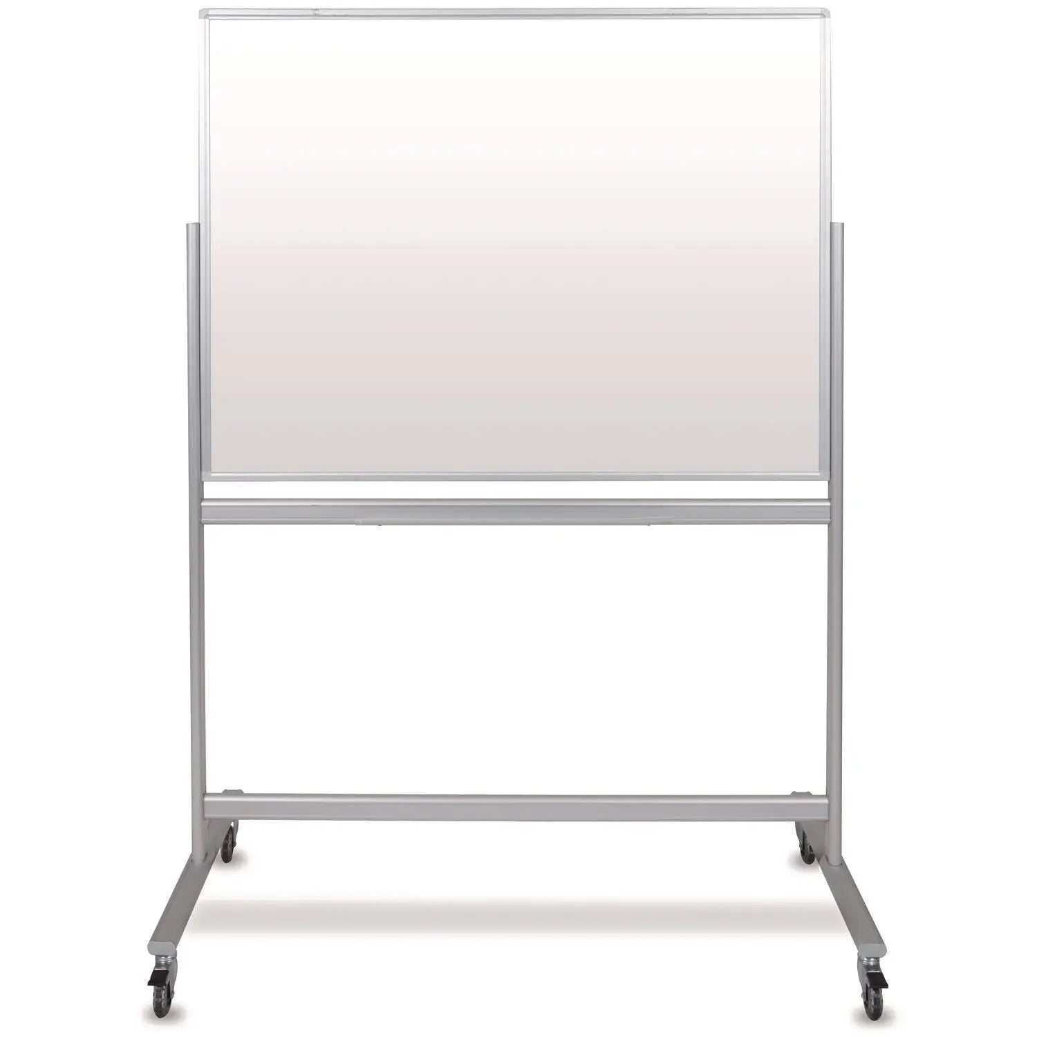 Luxor Mobile Magnetic Glass Dry Erase Board, 48" x 36", White Surface, Silver Aluminum Frame