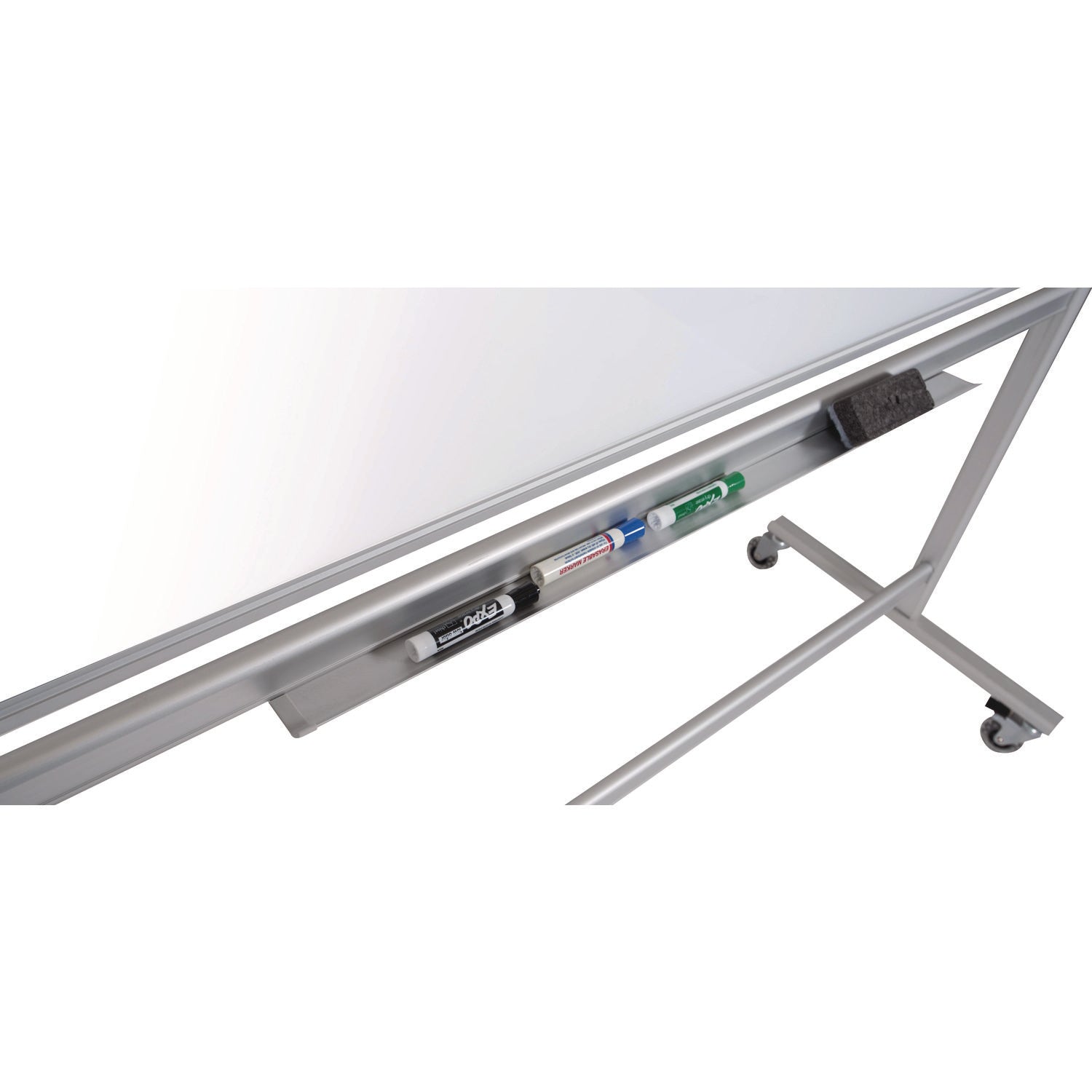 Luxor Mobile Magnetic Glass Dry Erase Board, 60" x 40", White Surface, Silver Aluminum Frame