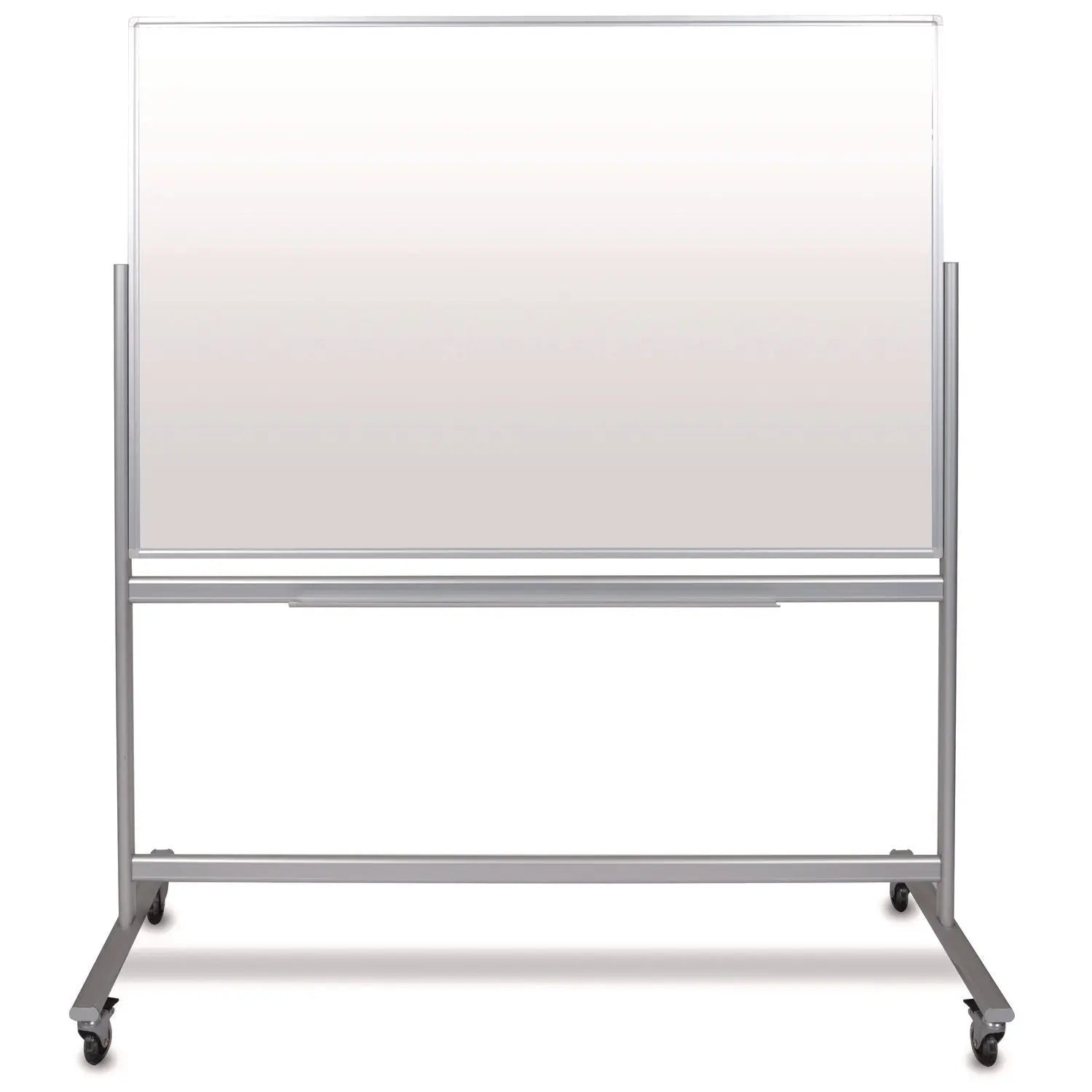 Luxor Mobile Magnetic Glass Dry Erase Board, 60" x 40", White Surface, Silver Aluminum Frame