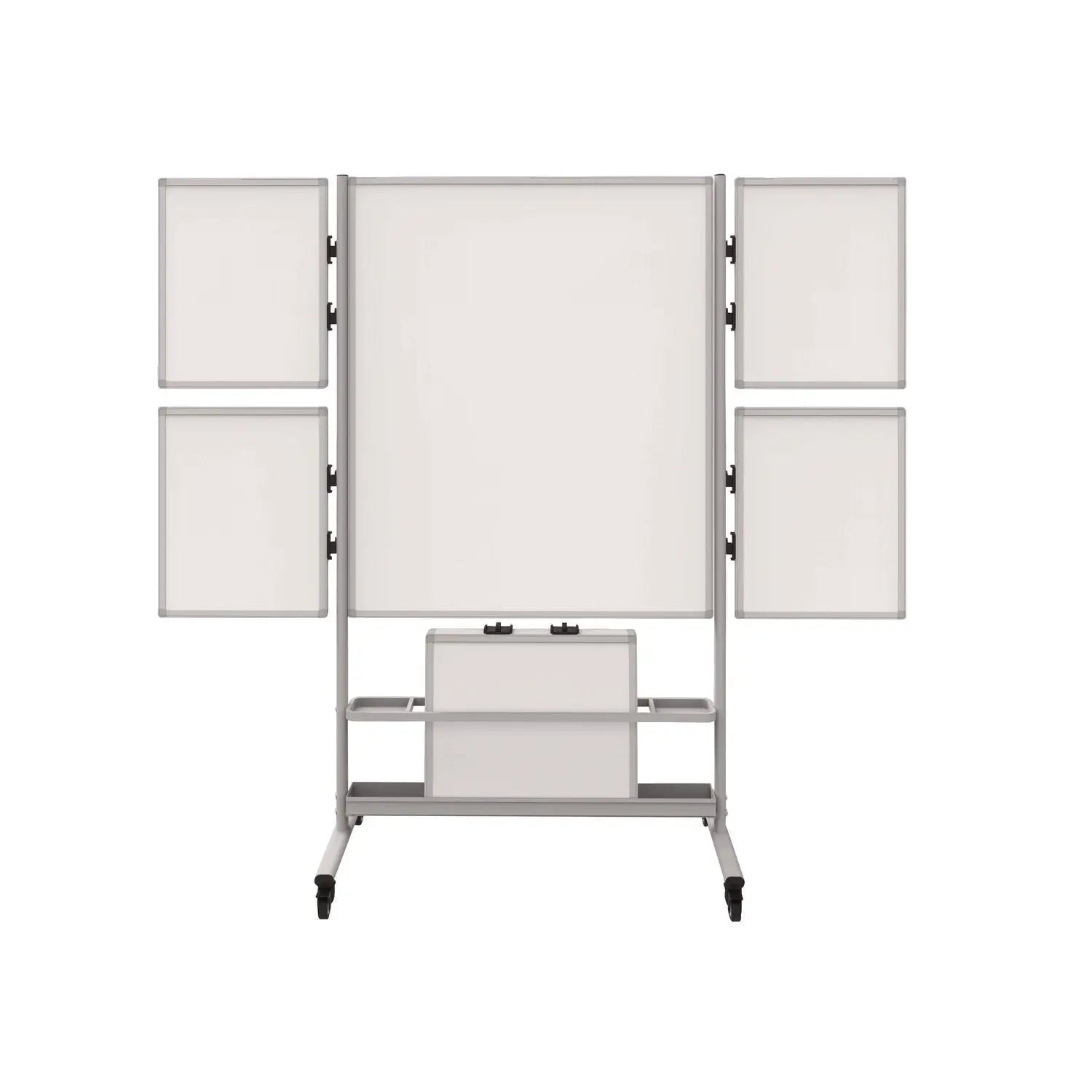 Luxor Mobile Collaboration Station Whiteboard with 4 Attachable Marker Boards, 40.4" x 48.6", White Surface, Silver Aluminum Frame