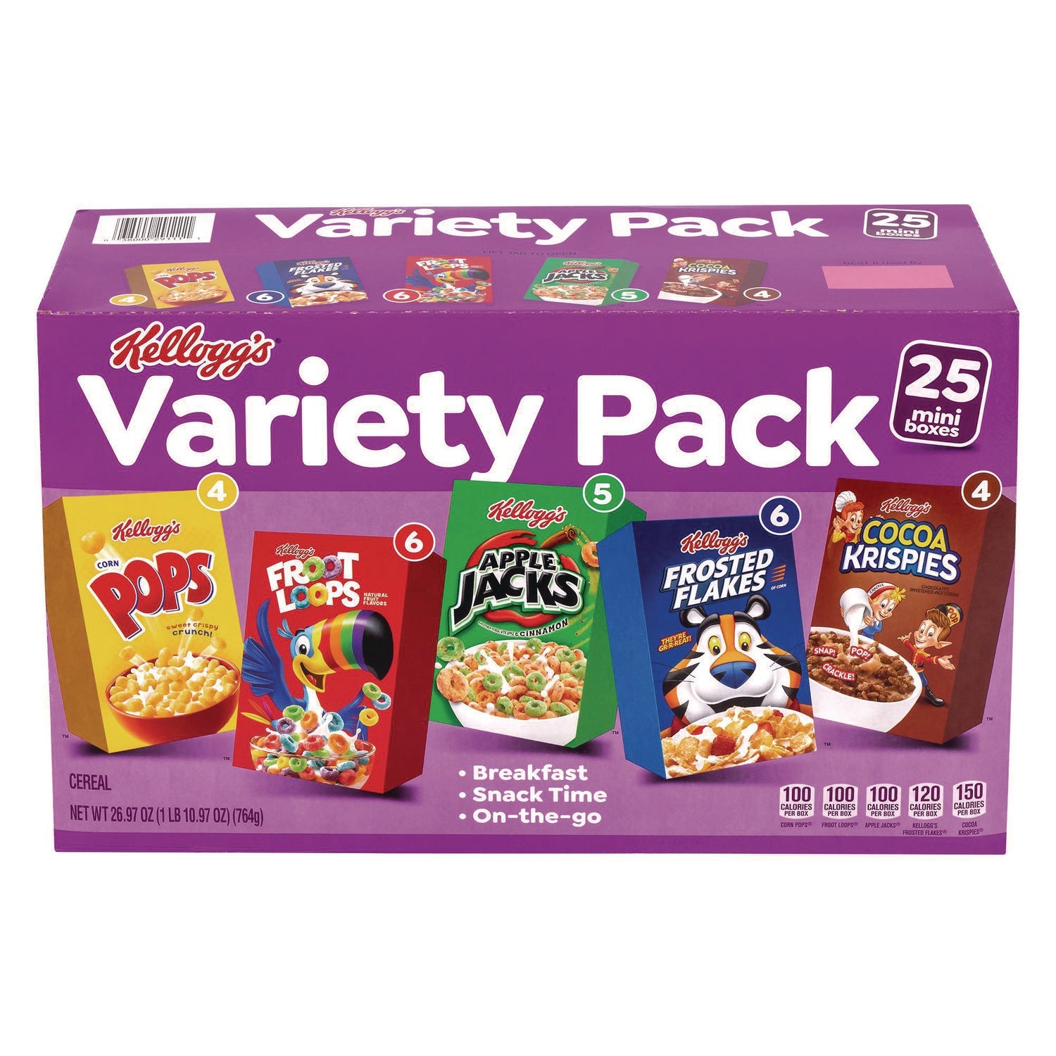 Kellogg's® Cereal Assortment Pack, Assorted Flavors, Single Serve Box, 25/Carton