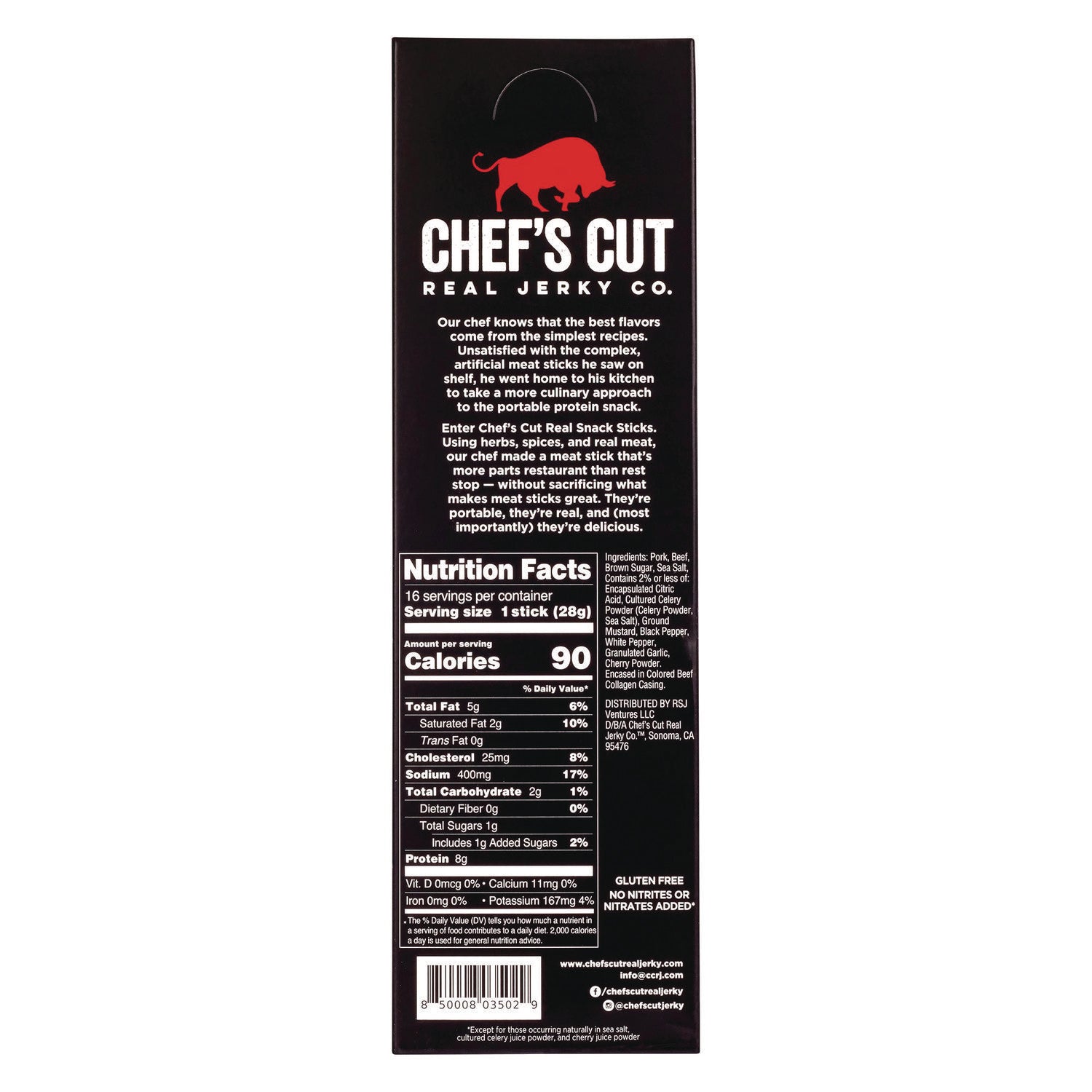 Chef’s Cut Real Jerky Co Original Smokehouse Beef and Pork Meat Stick, 1 oz Individually Wrapped, 16/Carton - Bloom Skins