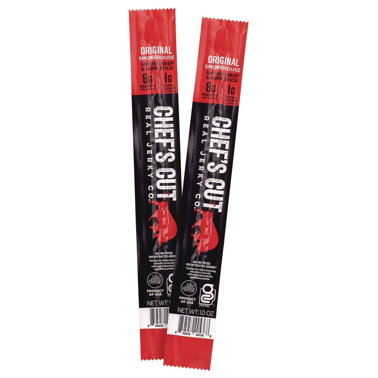 Chef’s Cut Real Jerky Co Original Smokehouse Beef and Pork Meat Stick, 1 oz Individually Wrapped, 16/Carton - Bloom Skins