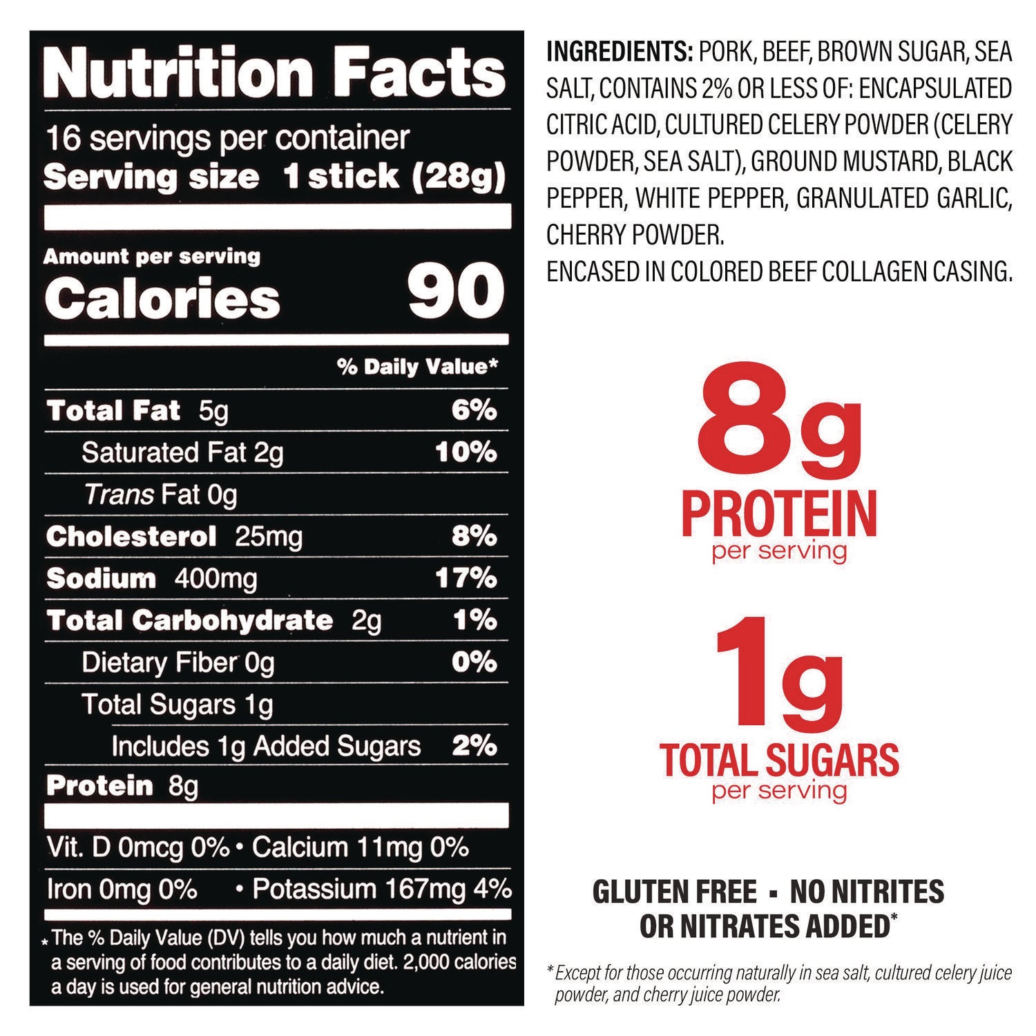 Chef’s Cut Real Jerky Co Original Smokehouse Beef and Pork Meat Stick, 1 oz Individually Wrapped, 16/Carton - Bloom Skins