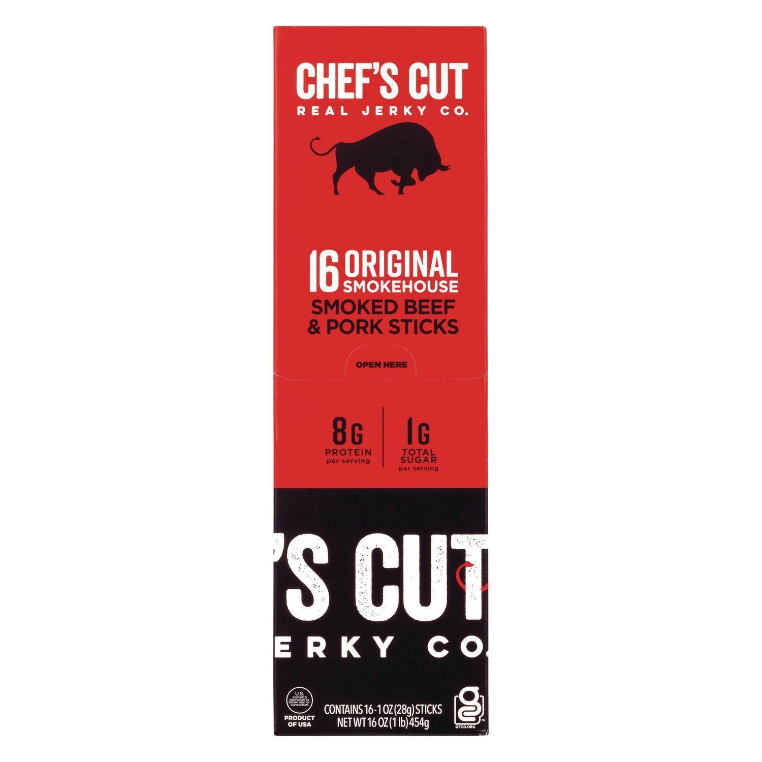 Chef’s Cut Real Jerky Co Original Smokehouse Beef and Pork Meat Stick, 1 oz Individually Wrapped, 16/Carton - Bloom Skins