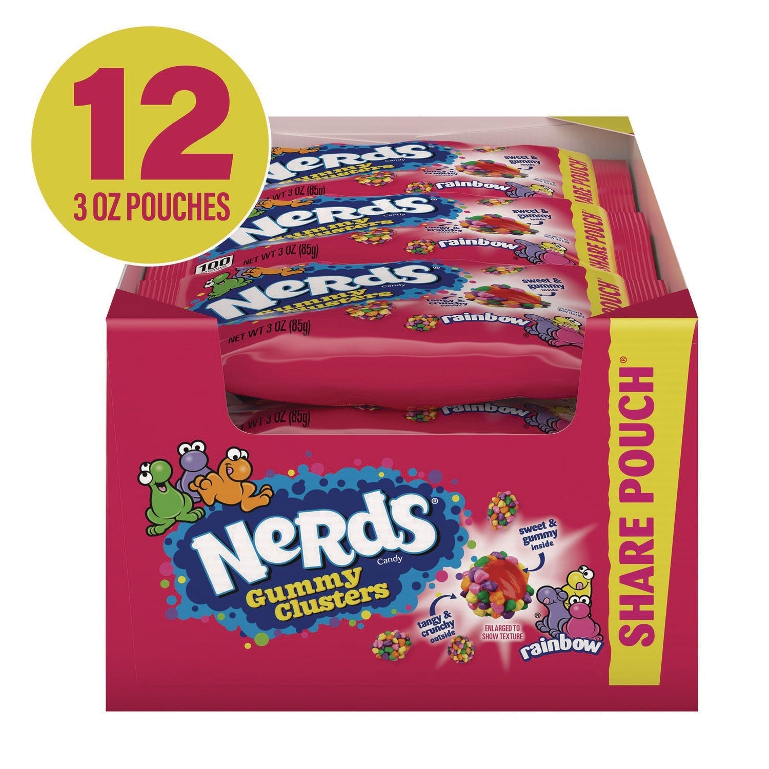 NERDS® Rainbow Gummy Clusters Share Pack, Assorted Flavors, 3 oz Packet, 12/Carton - Bloom Skins