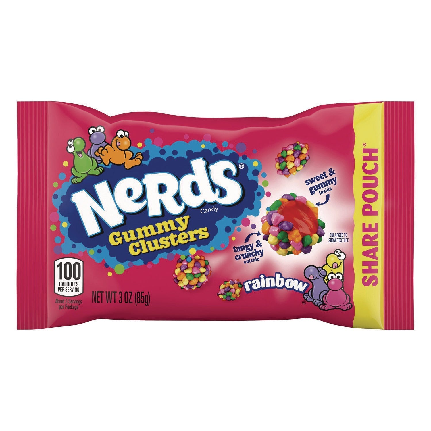 NERDS® Rainbow Gummy Clusters Share Pack, Assorted Flavors, 3 oz Packet, 12/Carton - Bloom Skins