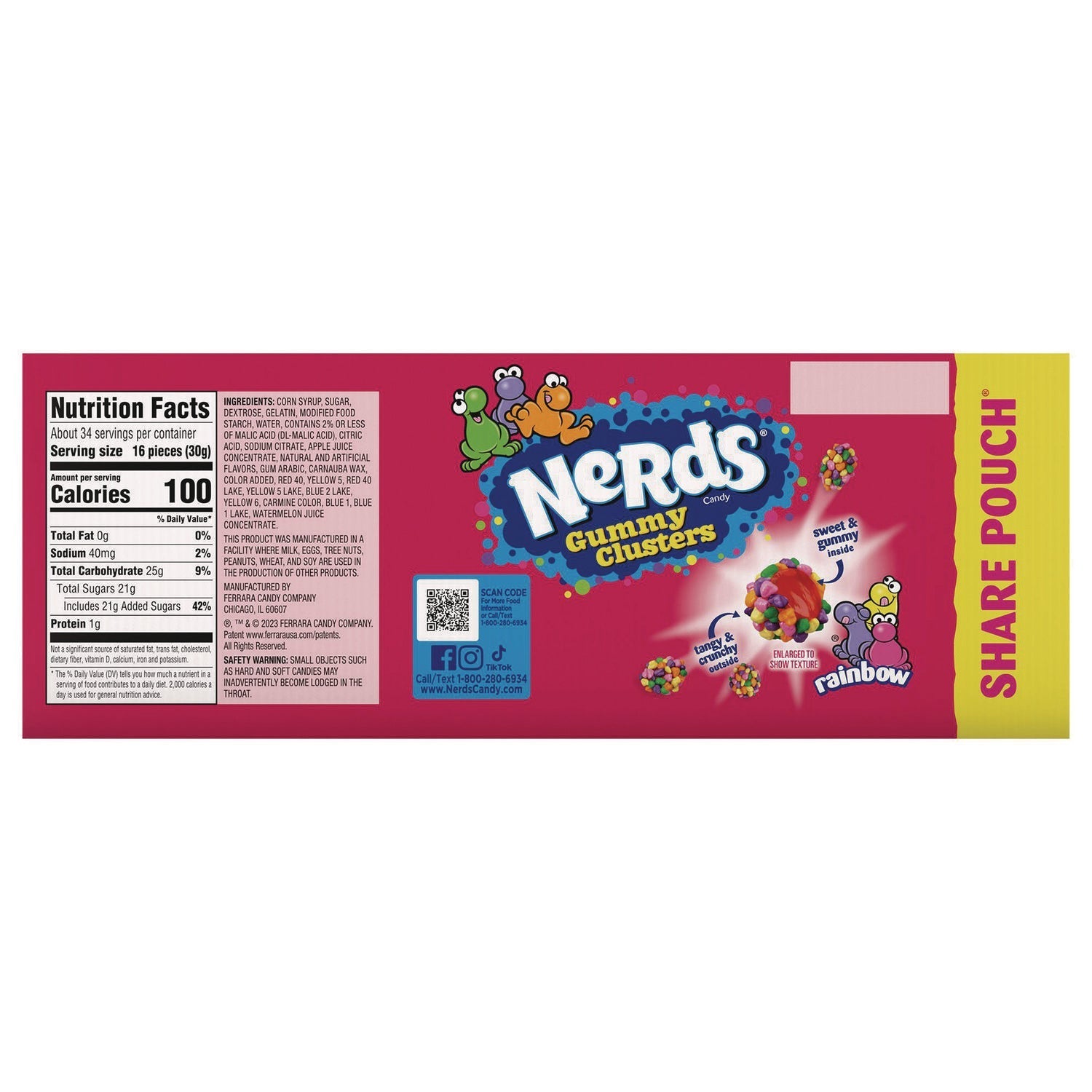 NERDS® Rainbow Gummy Clusters Share Pack, Assorted Flavors, 3 oz Packet, 12/Carton - Bloom Skins
