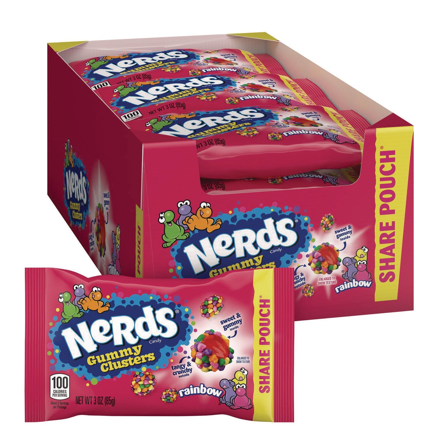 NERDS® Rainbow Gummy Clusters Share Pack, Assorted Flavors, 3 oz Packet, 12/Carton - Bloom Skins