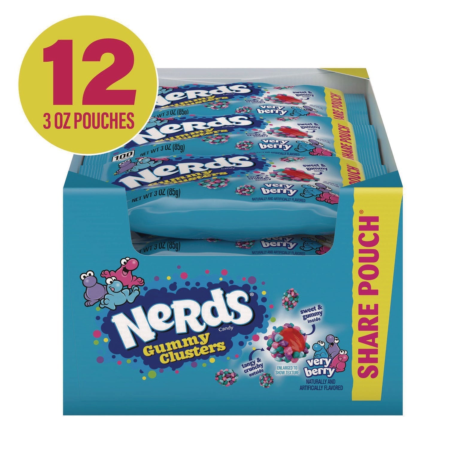 NERDS® Very Berry Clusters Share Pack, Berry, 3 oz Packet, 12/Carton