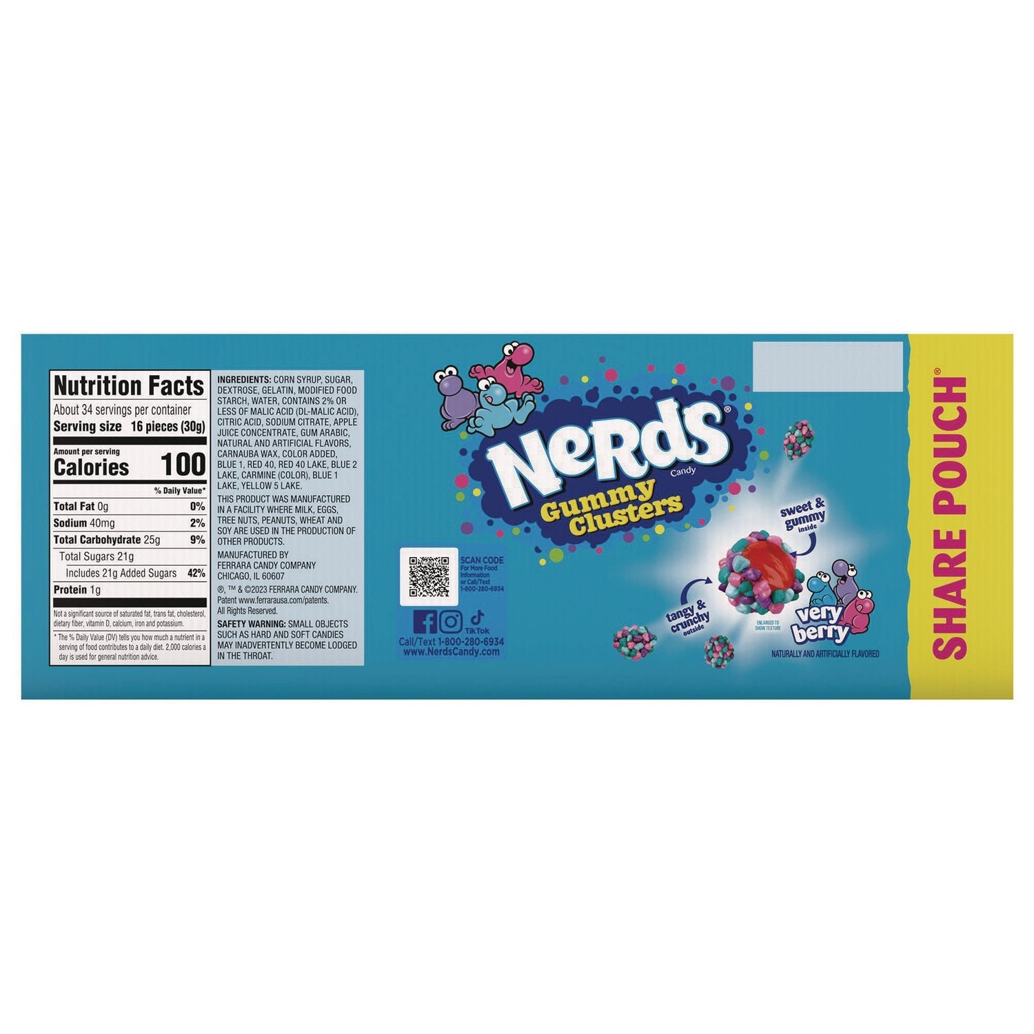 NERDS® Very Berry Clusters Share Pack, Berry, 3 oz Packet, 12/Carton