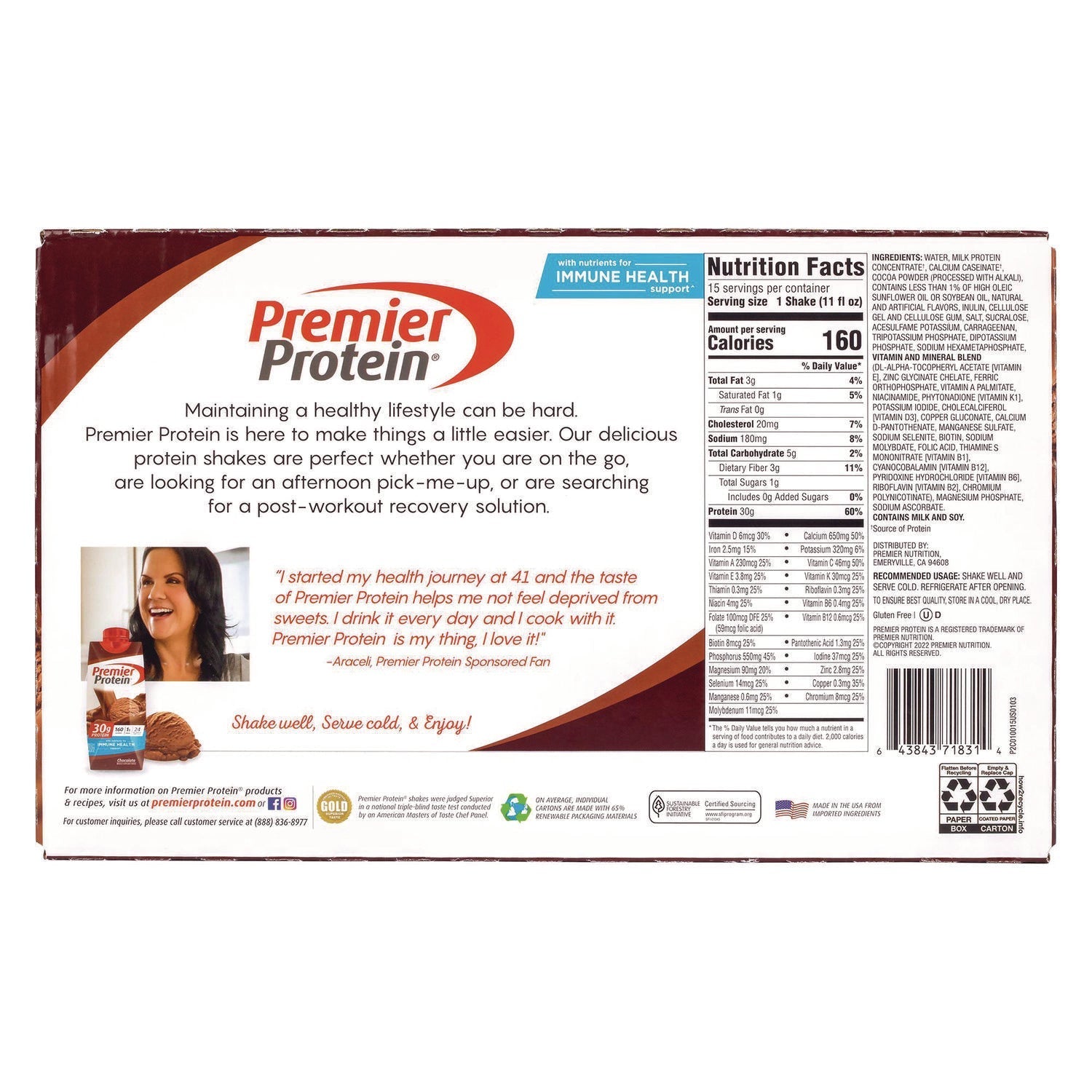 Premier Protein® Chocolate Shake, 11 oz, 15/Carton