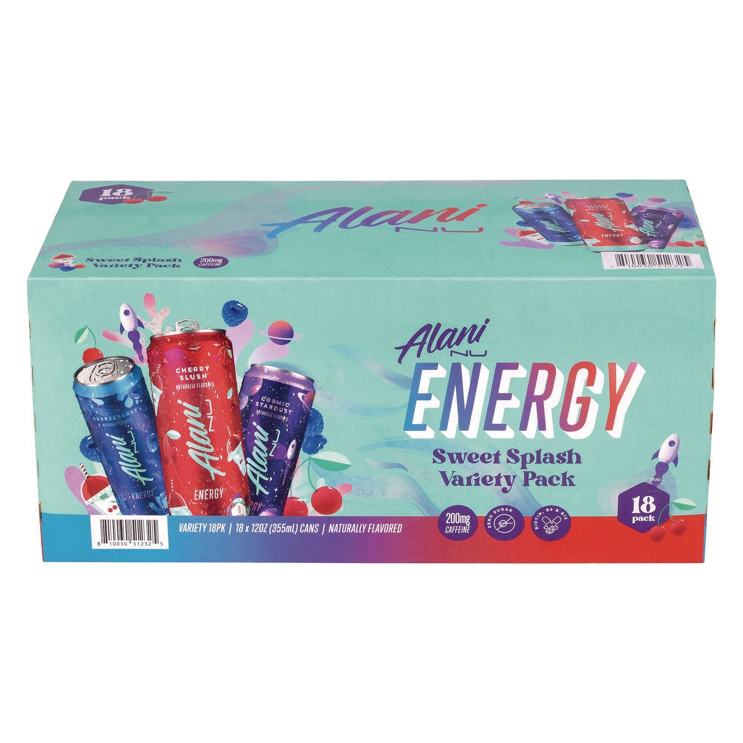 Alani Nu Energy Sweet Splash Variety Pack, Assorted Flavors, 12 oz Can, 18/Carton