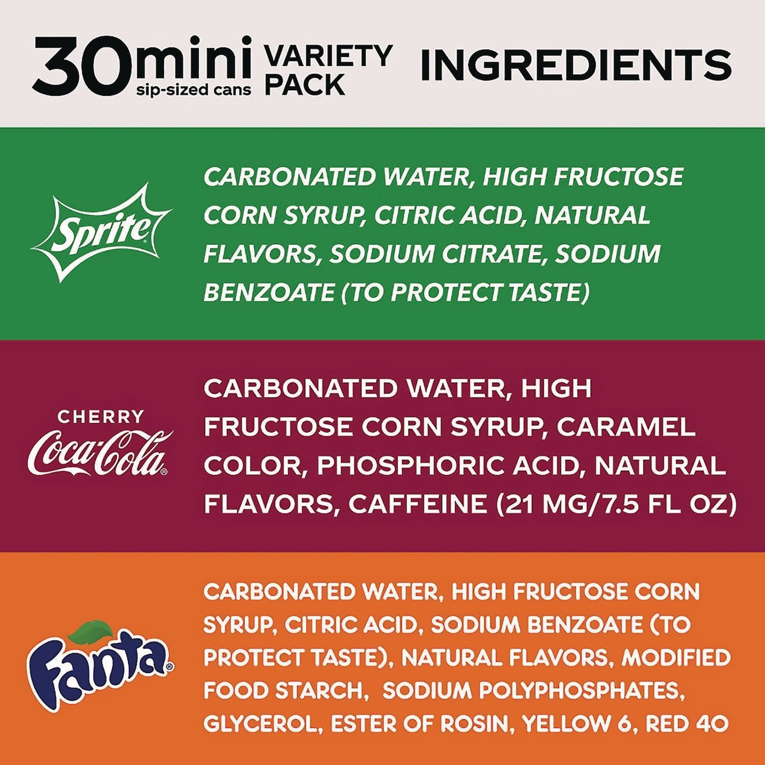 Coca-Cola® Mini Cans Variety Pack, Assorted Flavors, 7.5 oz Can, 30/Carton