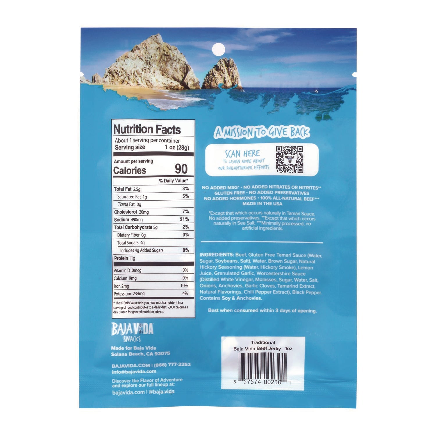 Baja Jerky Beef Jerky Traditional Snack Pack, Original, 1 oz Packet, 12/Carton - Bloom Skins