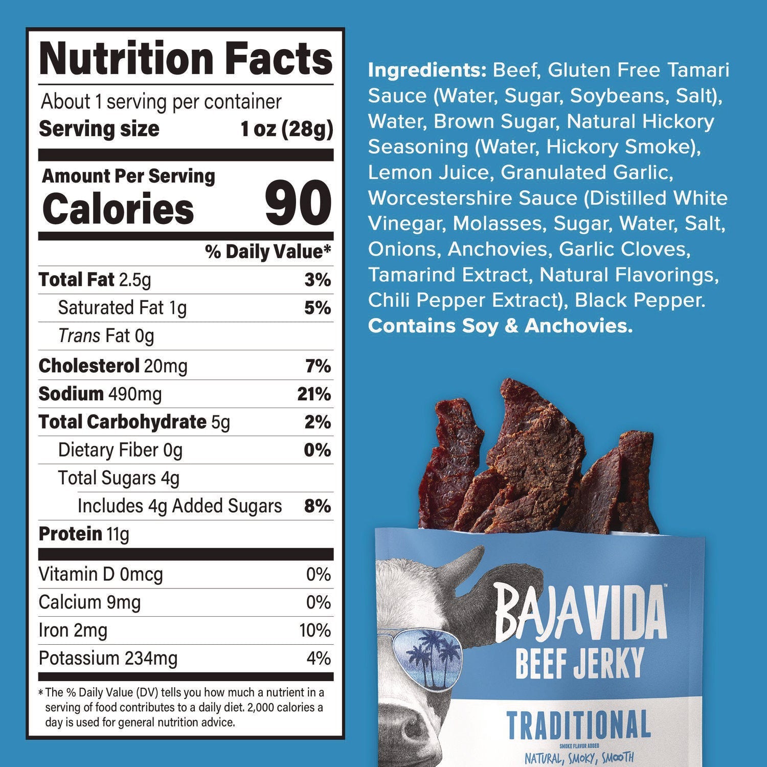 Baja Jerky Beef Jerky Traditional Snack Pack, Original, 1 oz Packet, 12/Carton - Bloom Skins