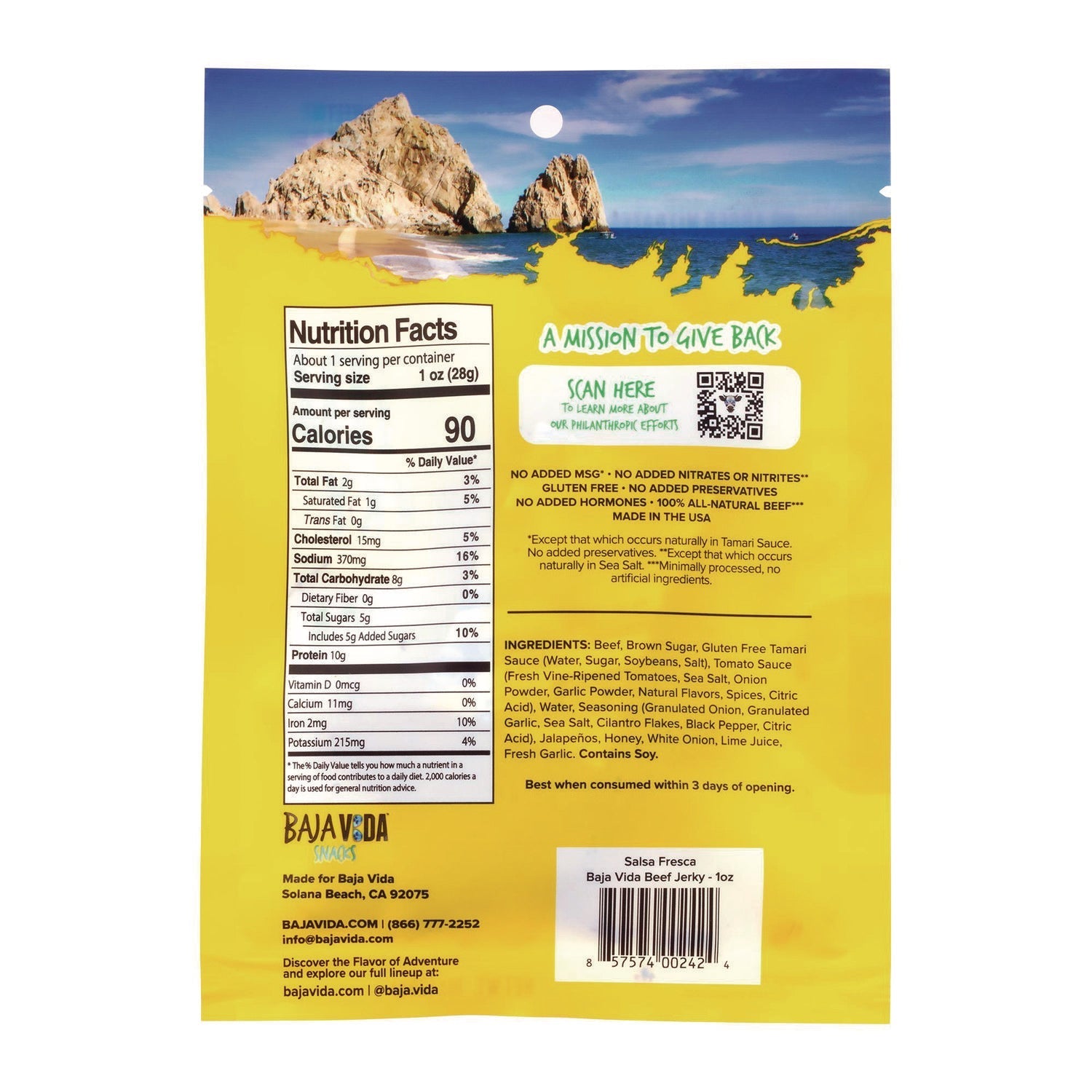 Baja Jerky Beef Jerky Salsa Fresca Snack Pack, Salsa Fresca, 1 oz Packet, 12/Carton