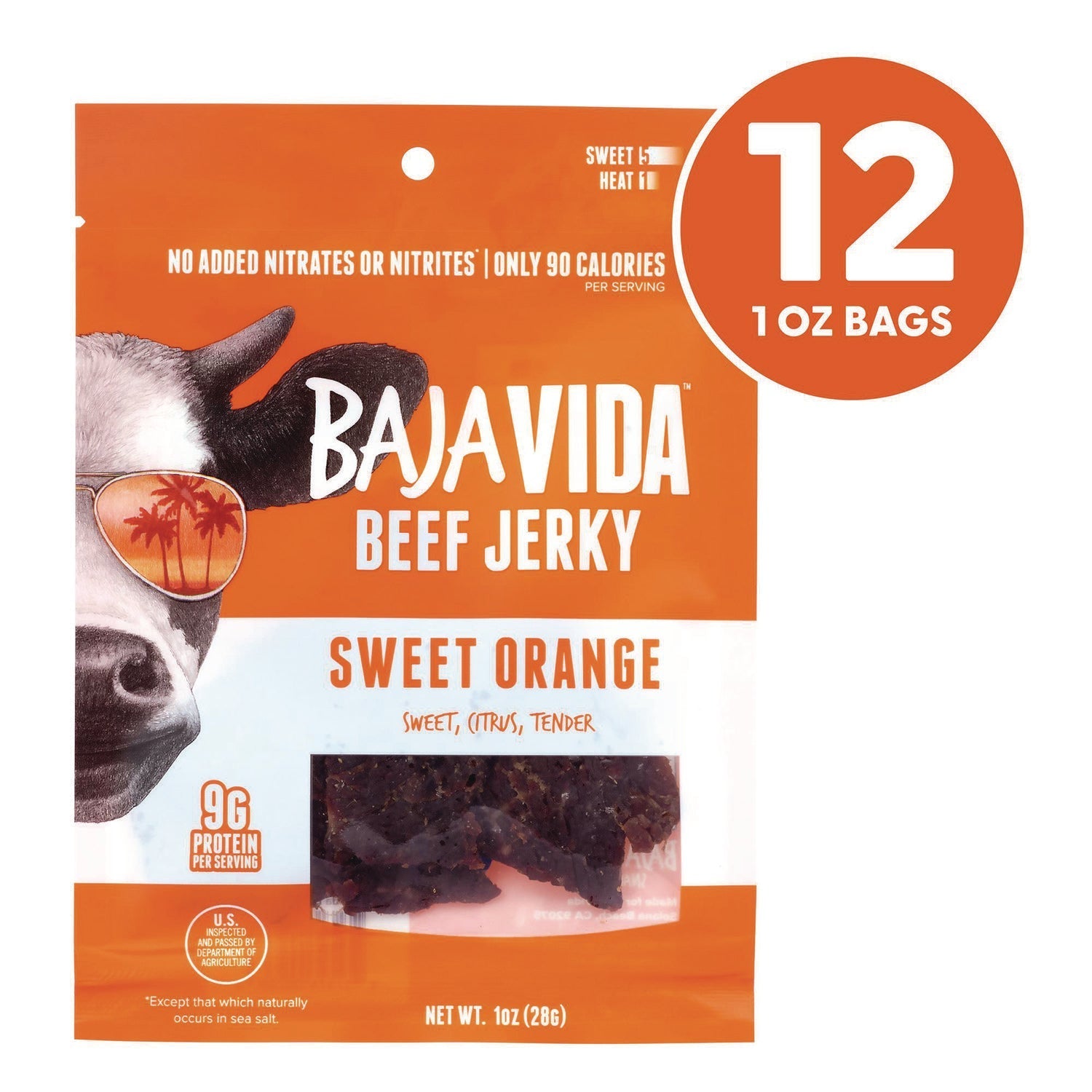 Baja Jerky Beef Jerky Sweet Orange Snack Pack, Sweet Orange, 1 oz Packet, 12/Carton