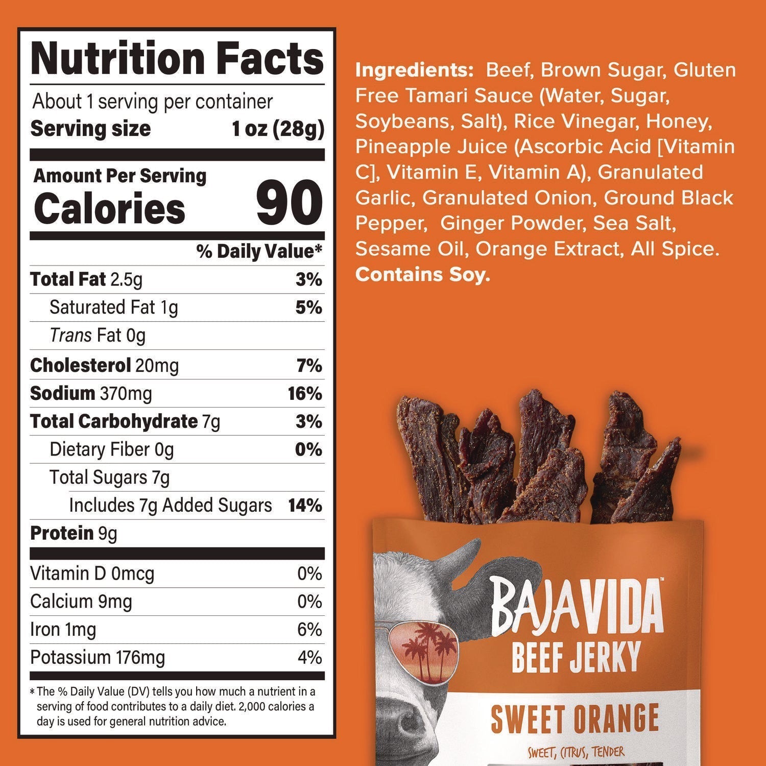 Baja Jerky Beef Jerky Sweet Orange Snack Pack, Sweet Orange, 1 oz Packet, 12/Carton