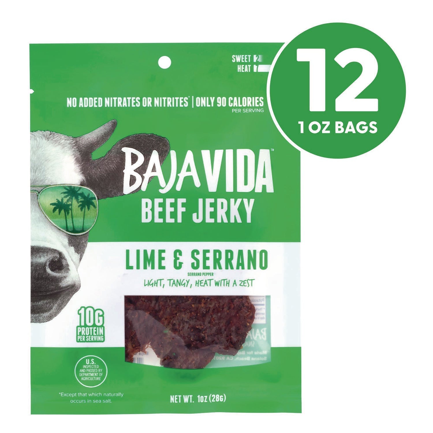 Baja Jerky Beef Jerky Lime and Serrano Pepper Snack Pack, Lime and Serrano Pepper, 1 oz Packet, 12/Carton