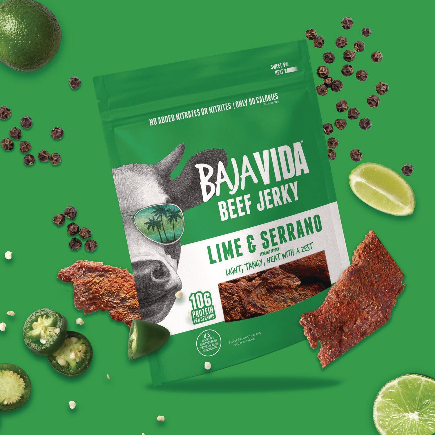 Baja Jerky Beef Jerky Lime and Serrano Pepper Snack Pack, Lime and Serrano Pepper, 1 oz Packet, 12/Carton