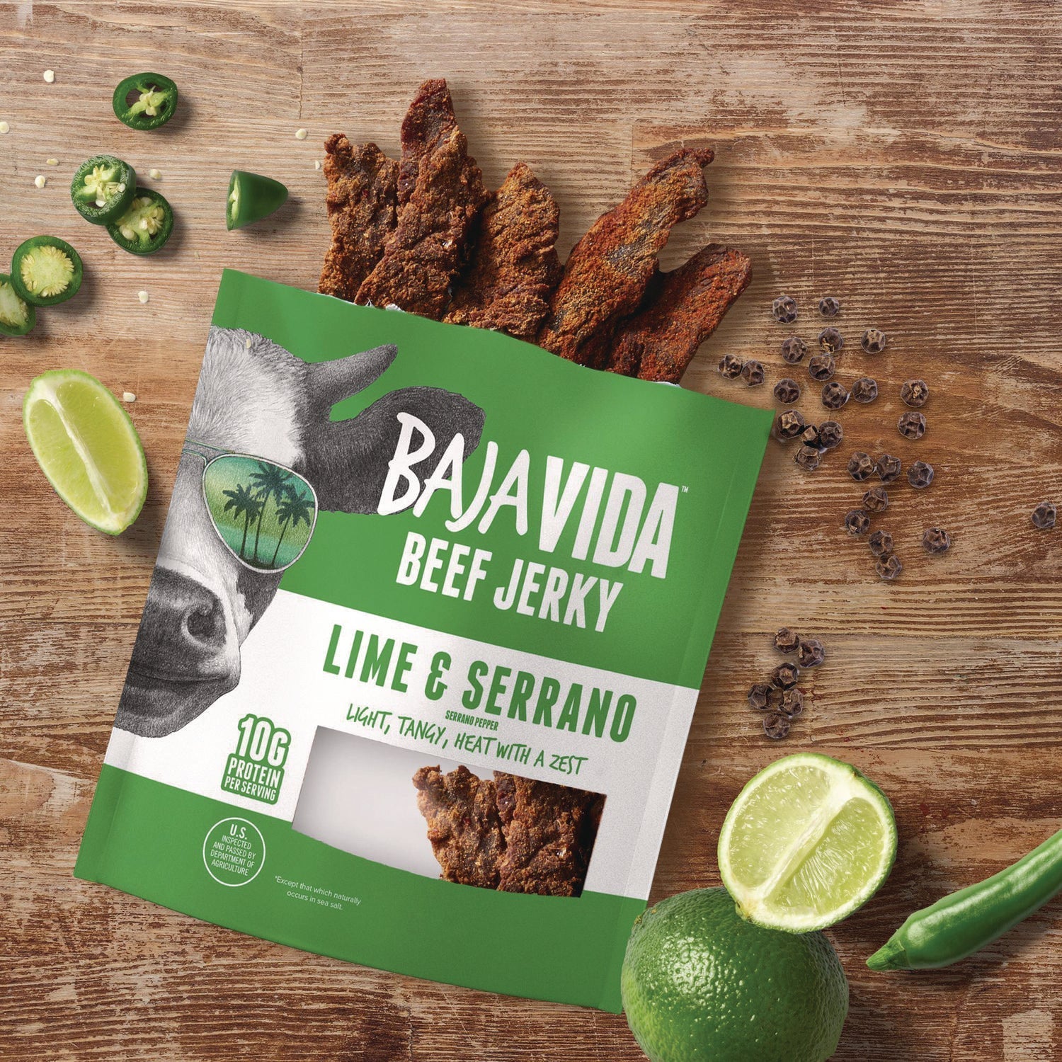 Baja Jerky Beef Jerky Lime and Serrano Pepper Snack Pack, Lime and Serrano Pepper, 1 oz Packet, 12/Carton