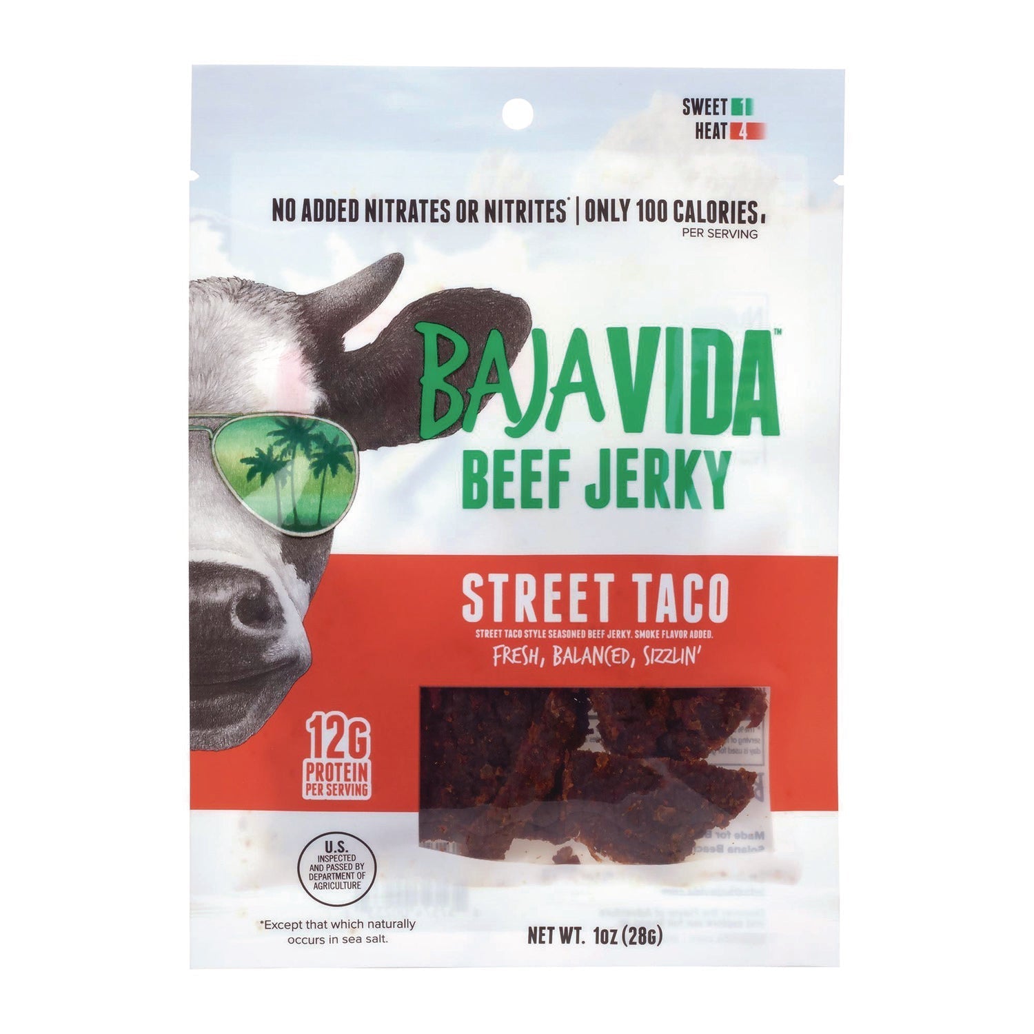 Baja Jerky Beef Jerky Street Taco Snack Pack, Street Taco, 1 oz Packet, 12/Carton