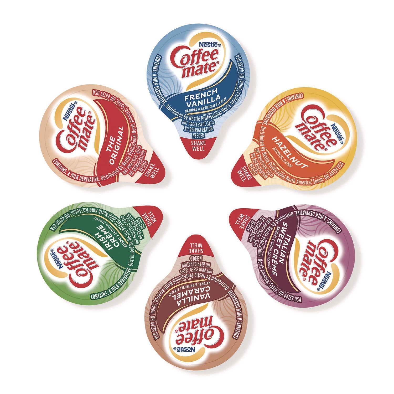 Coffee mate® Variety Pack, Assorted Flavors, 0.38 oz Mini Cups, 180/Carton - Bloom Skins