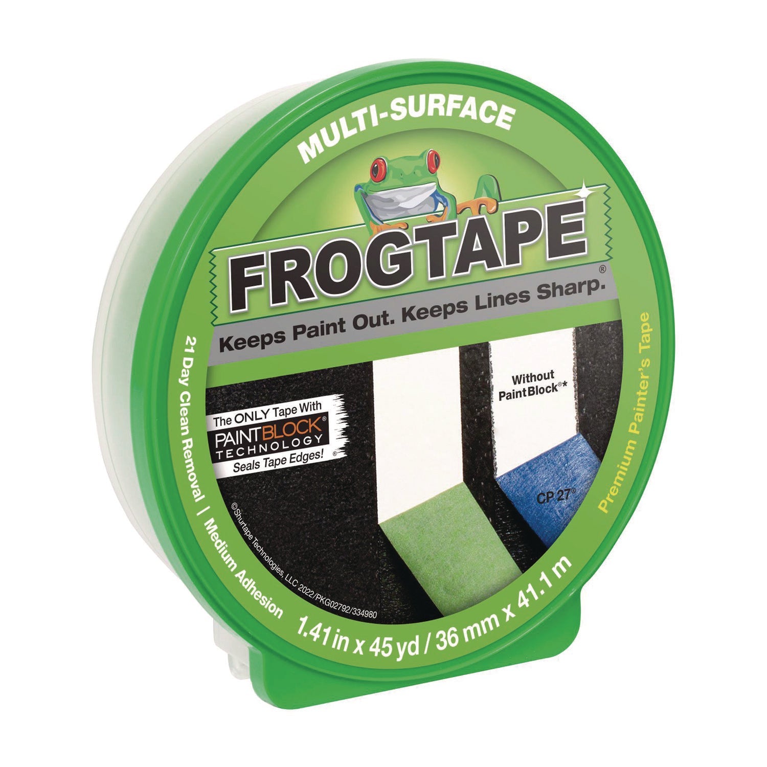 Duck® FrogTape Multi-Surface Painting Tape, 1.41" x 45 yds, Green