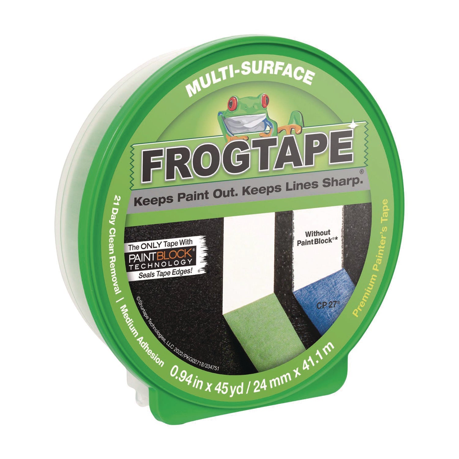 Duck® FrogTape Multi-Surface Painting Tape, 0.94" x 45 yds, Green