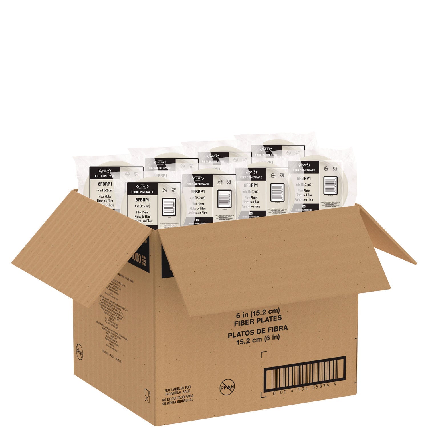 Dart® Compostable Molded Fiber Dinnerware, ProPlanet Seal, Plate, 6" dia, Natural, 1,000/Carton